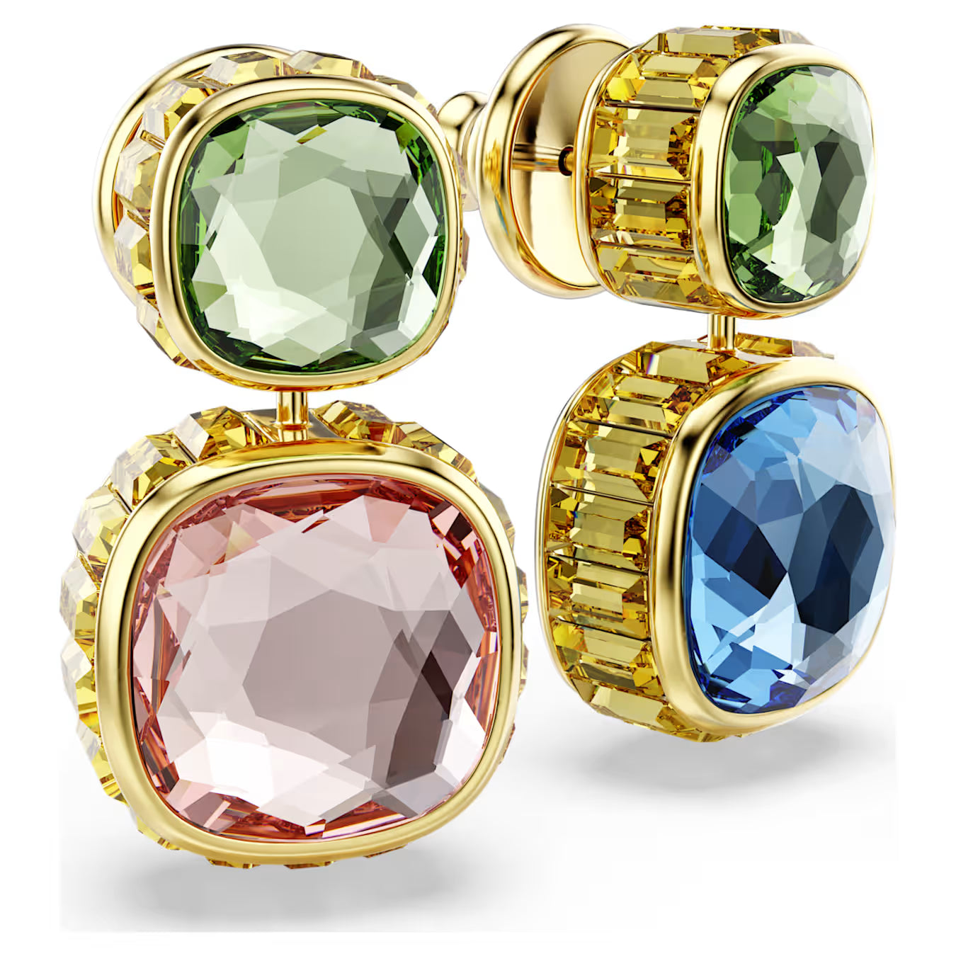 Chroma drop earrings Cushion cut, Multicolored, Gold-tone plated