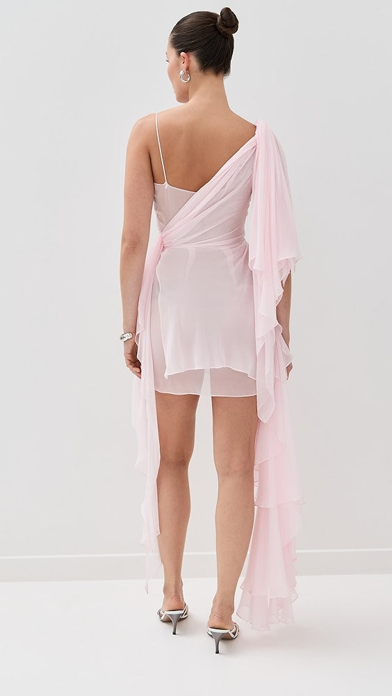 LaQuan Smith Asymmetrical Mini Dress with Ruffle Detail