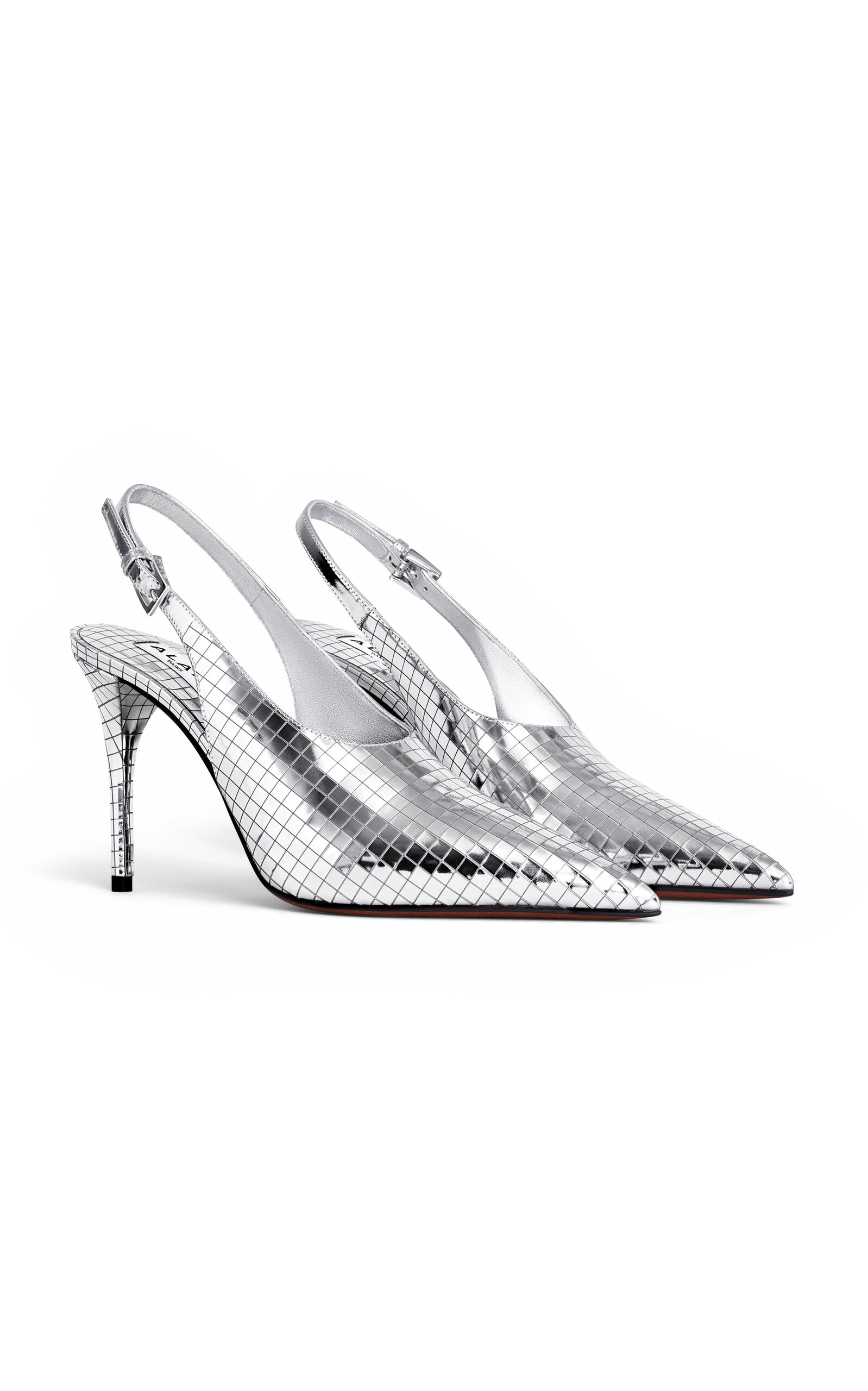 ALAÏA Escarpins à bride arrière en cuir métallisé