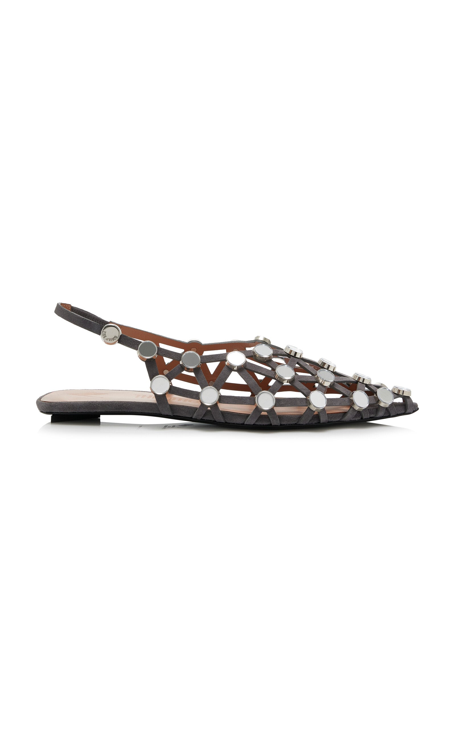 The Attico Grid Embellished Suede Slingback Flats