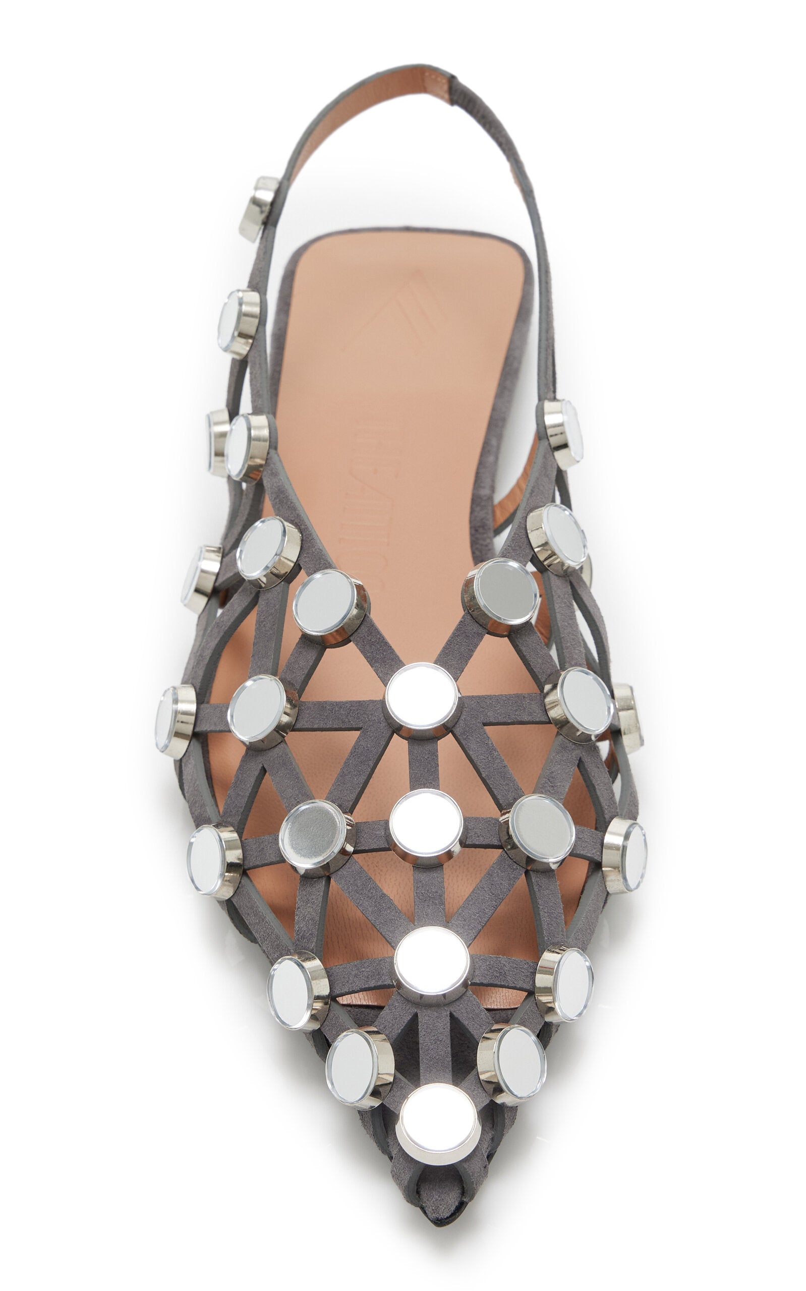 The Attico Grid Embellished Suede Slingback Flats