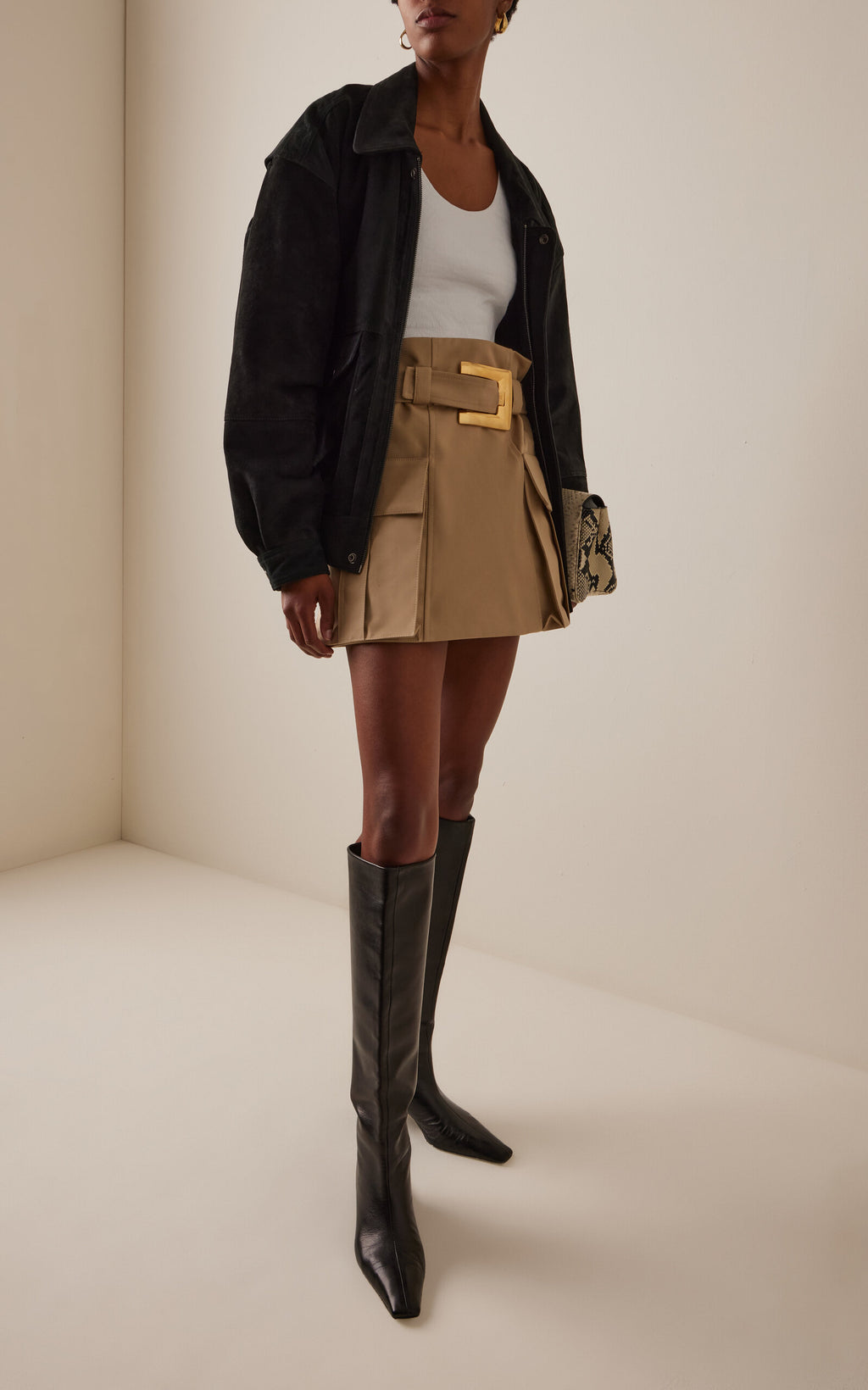 Mini-jupe en gabardine de coton ceinturée Balmain
