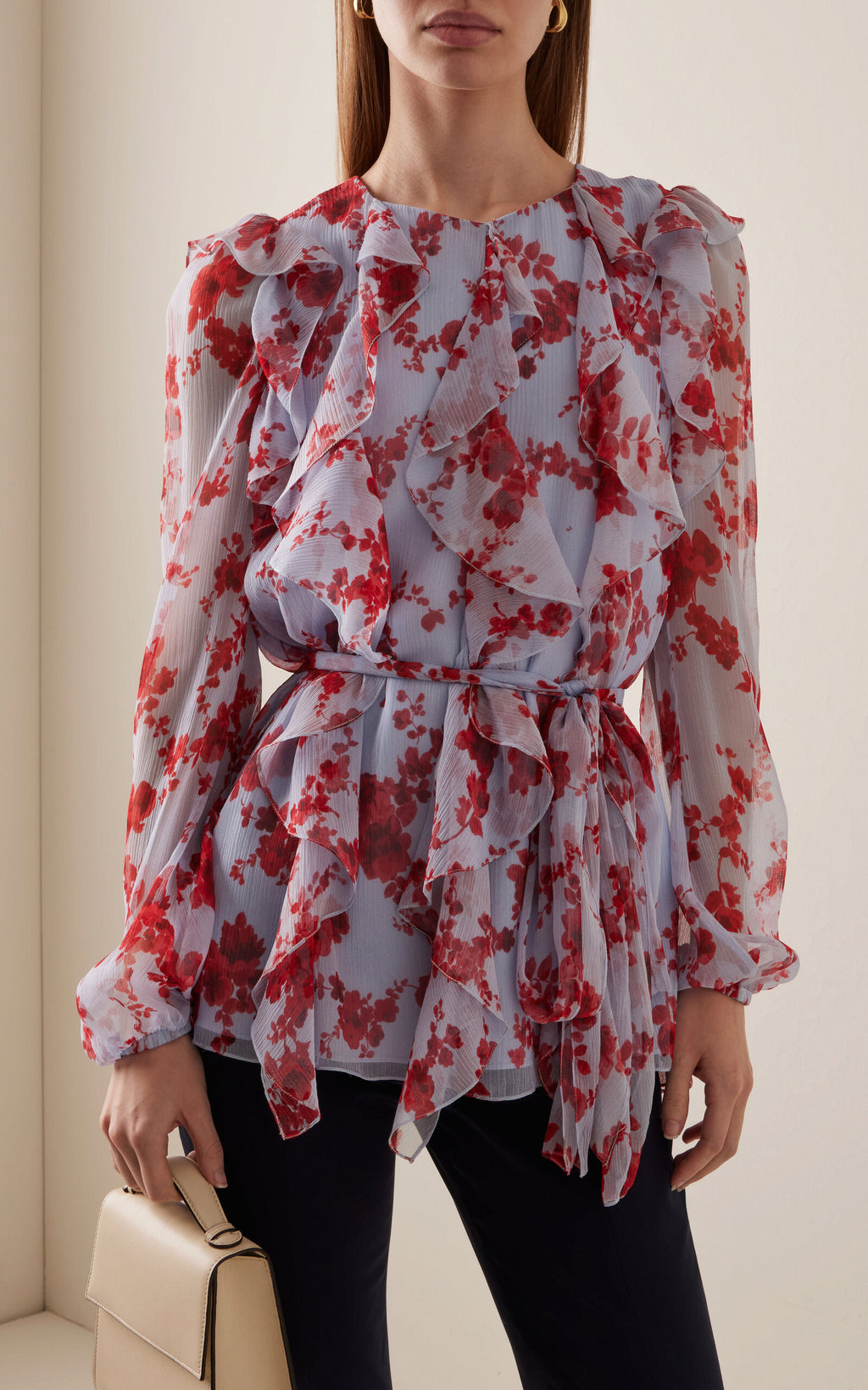 Carolina Herrera Sash-Detailed Ruffled Silk Chiffon Top