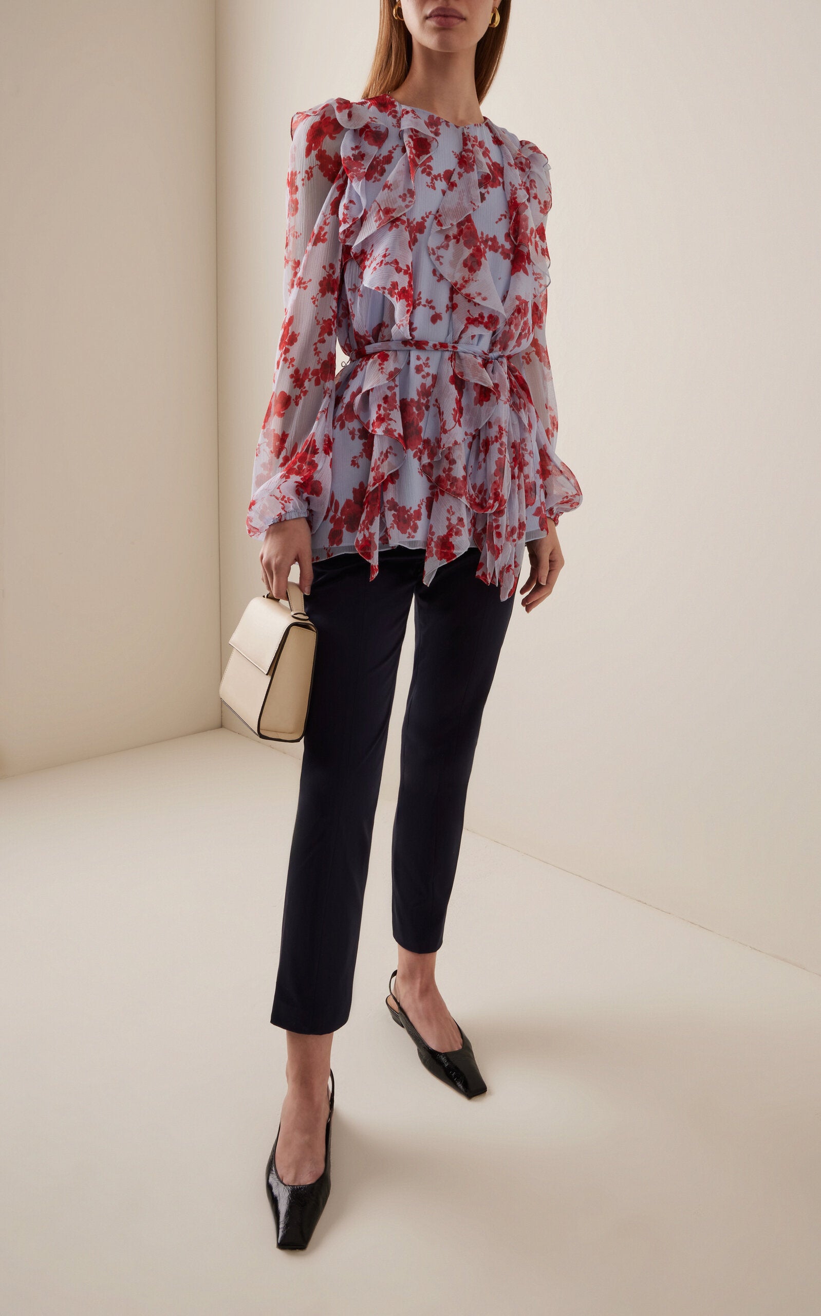 Carolina Herrera Sash-Detailed Ruffled Silk Chiffon Top