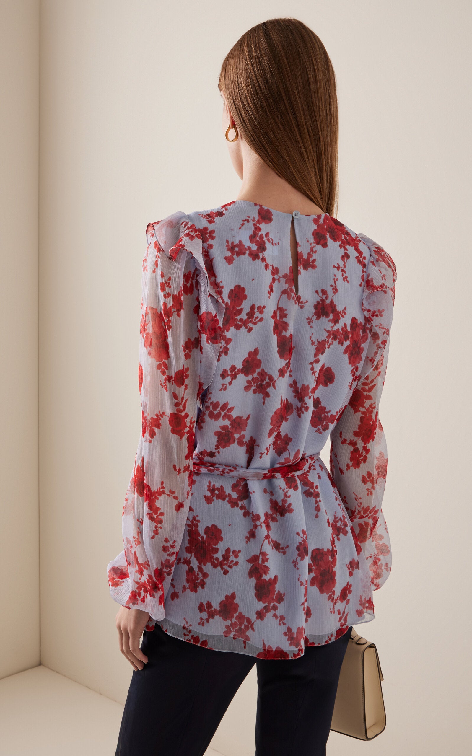 Carolina Herrera Sash-Detailed Ruffled Silk Chiffon Top