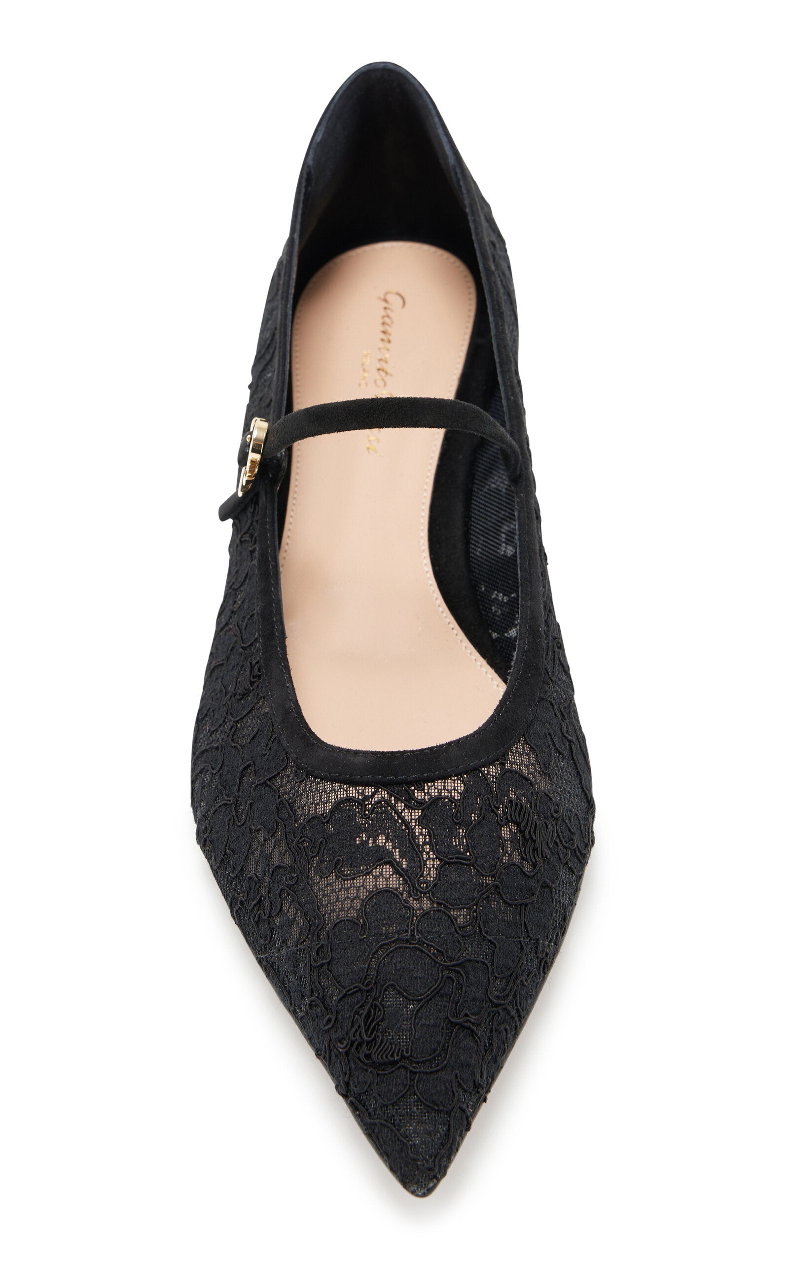 Gianvito Rossi Suede-Trimmed Lace Flats