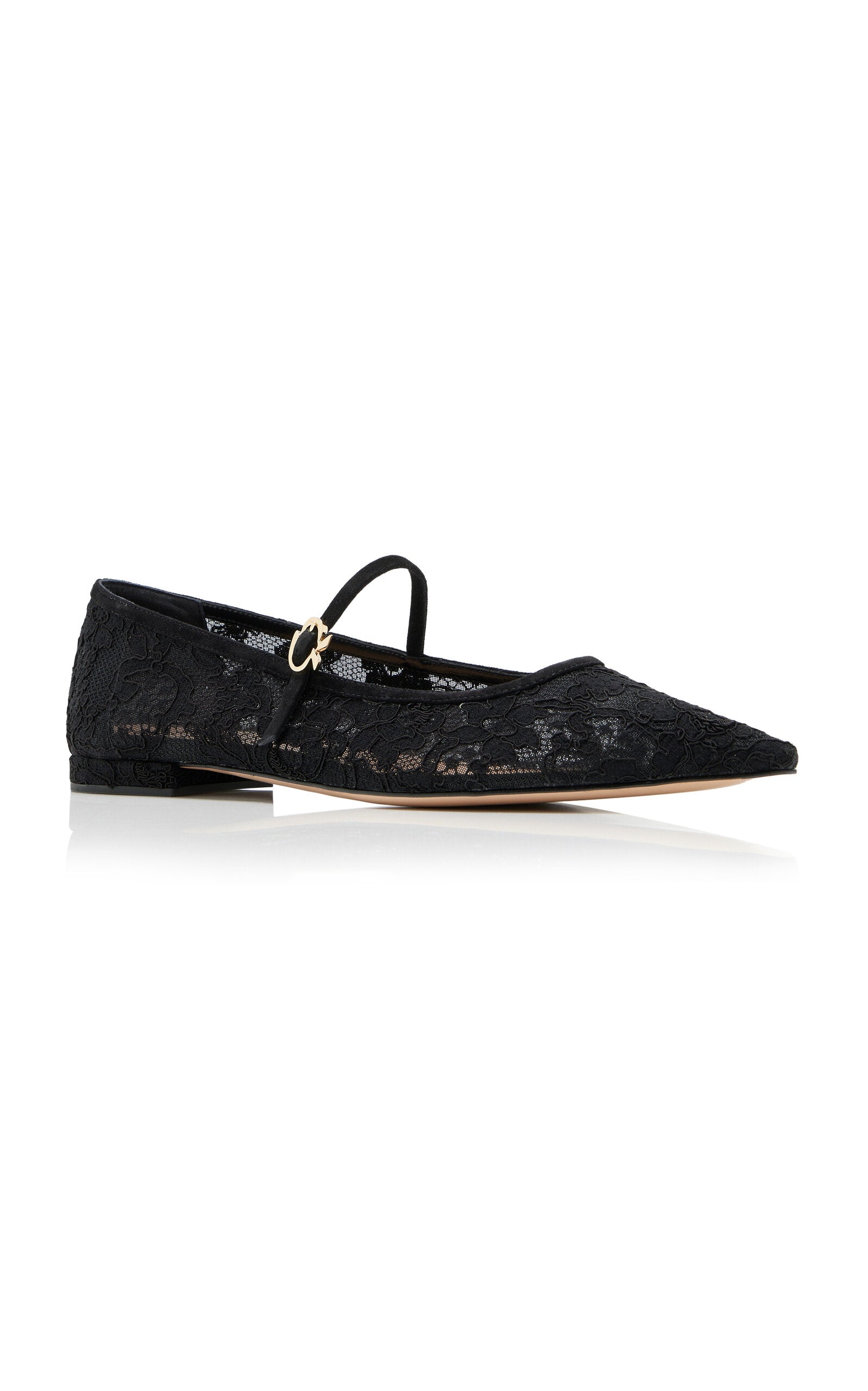 Gianvito Rossi Suede-Trimmed Lace Flats