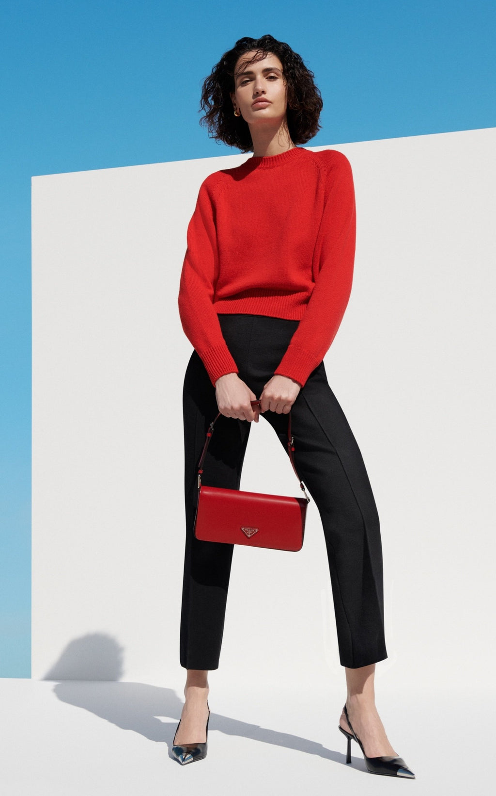 High Sport Kick Stretch-Cotton Knit Cropped Flared Pants