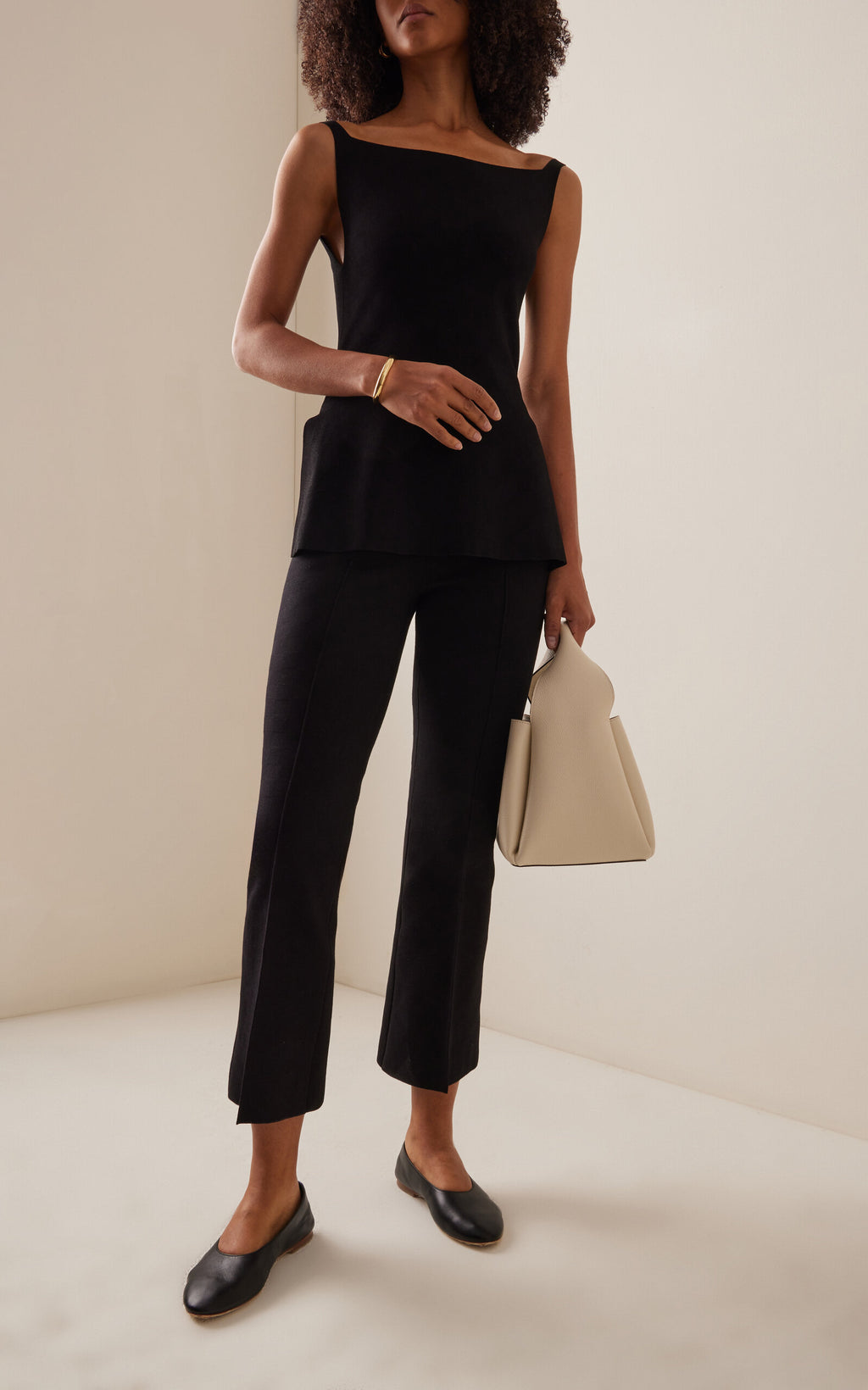 High Sport Kick Stretch-Cotton Knit Cropped Flared Pants