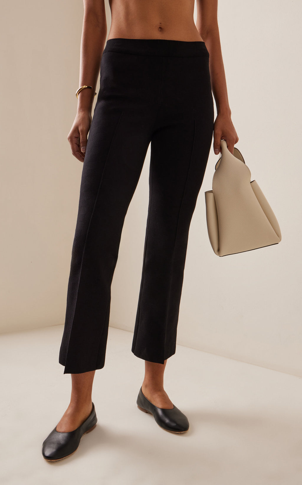 High Sport Kick Stretch-Cotton Knit Cropped Flared Pants