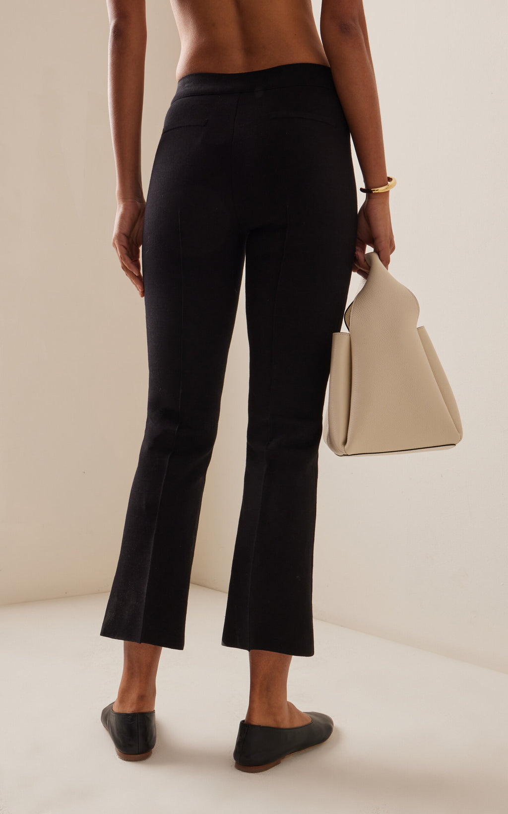 High Sport Kick Stretch-Cotton Knit Cropped Flared Pants