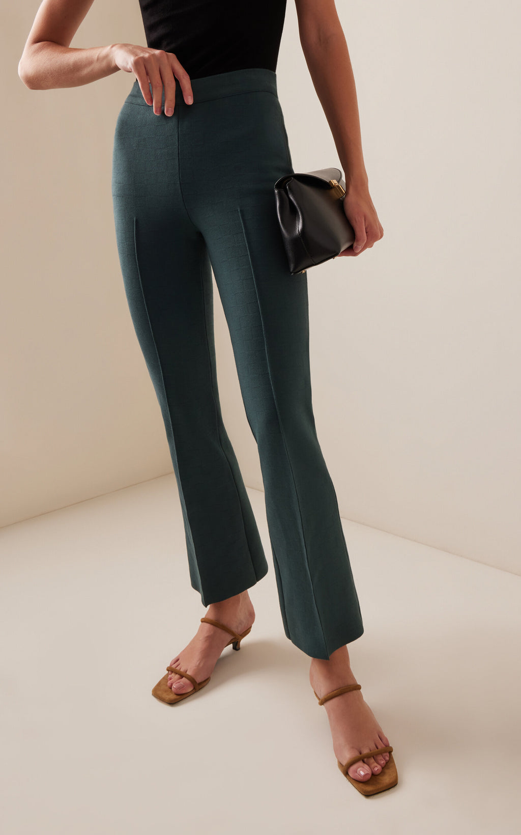 High Sport Kick Stretch-Cotton Knit Cropped Flared Pants