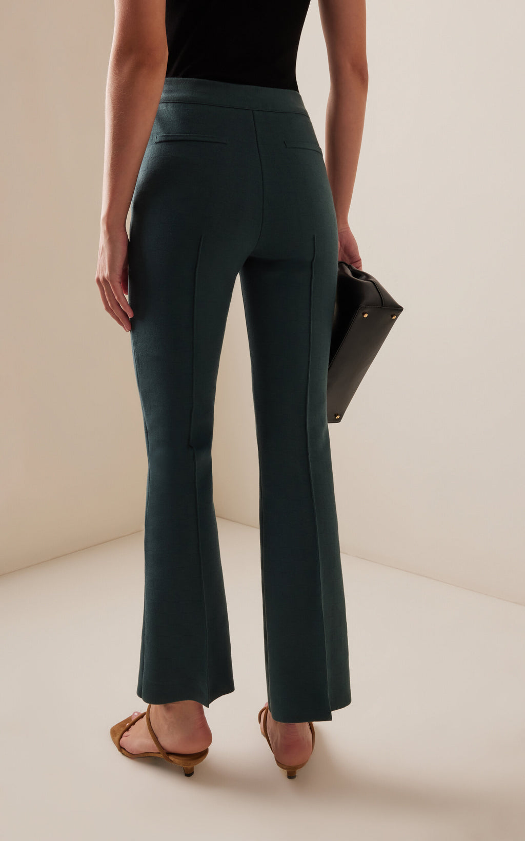 High Sport Kick Stretch-Cotton Knit Cropped Flared Pants
