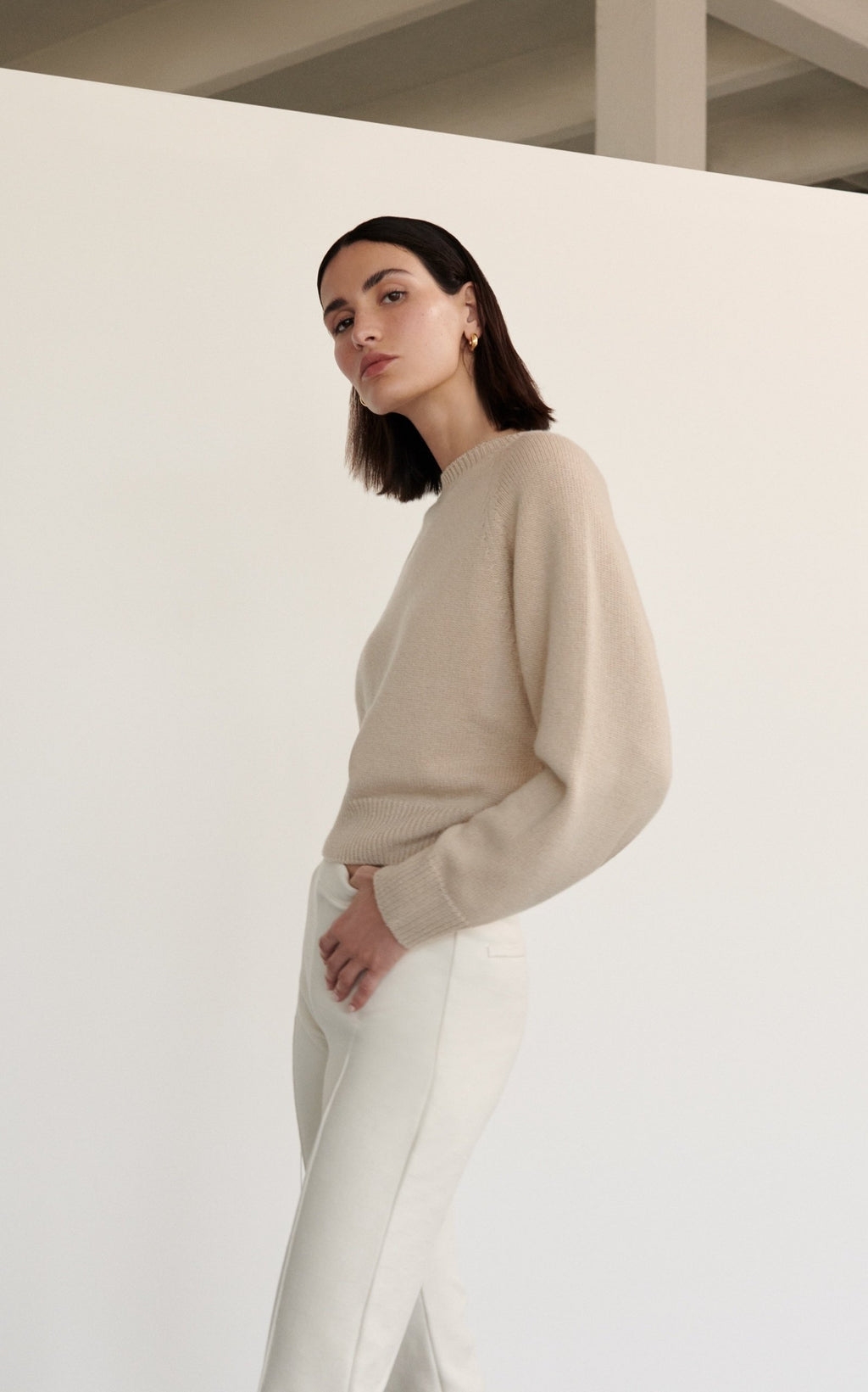 High Sport Kick Stretch-Cotton Knit Cropped Flared Pants