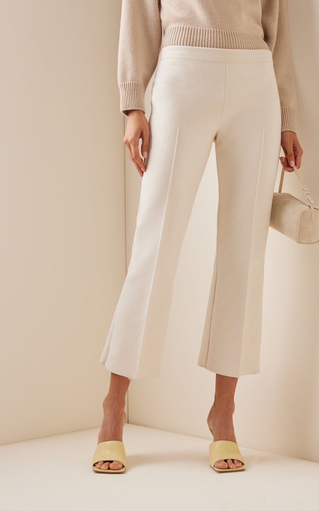 High Sport Kick Stretch-Cotton Knit Cropped Flared Pants