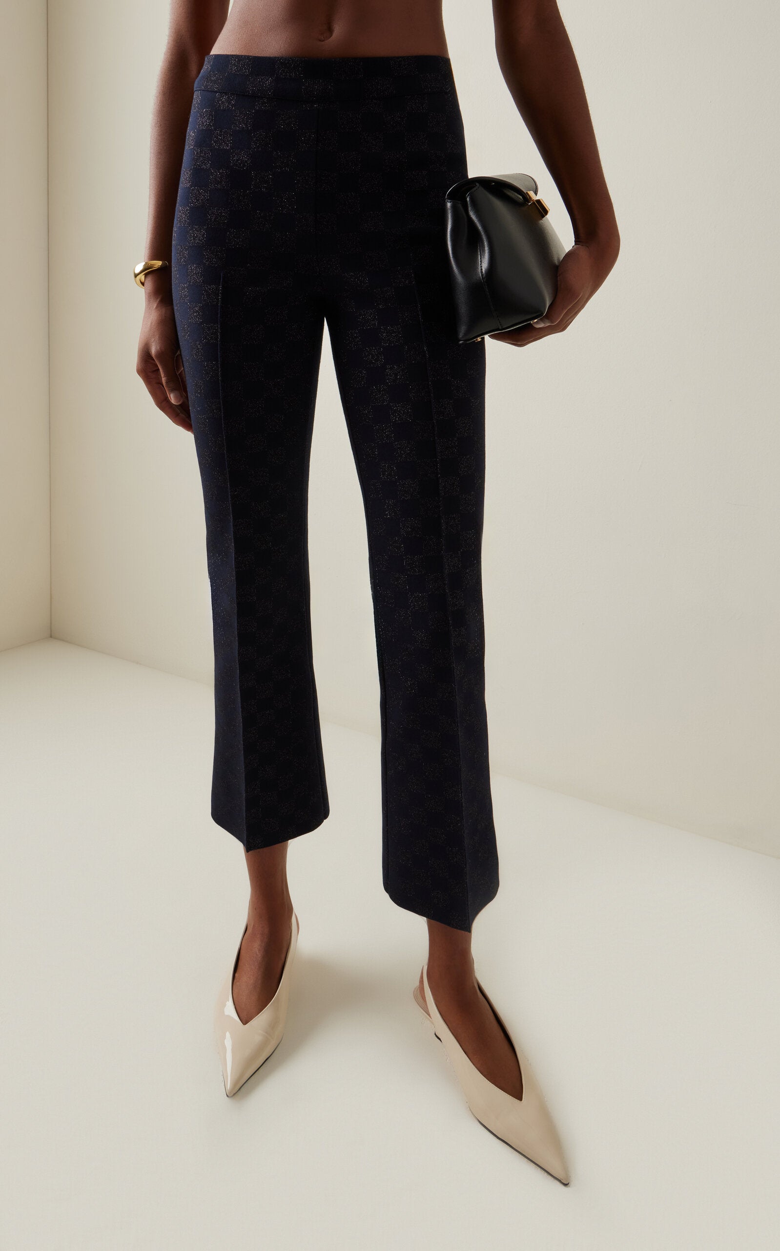 Pantalon évasé court en tricot de coton extensible à carreaux High Sport Exclusive