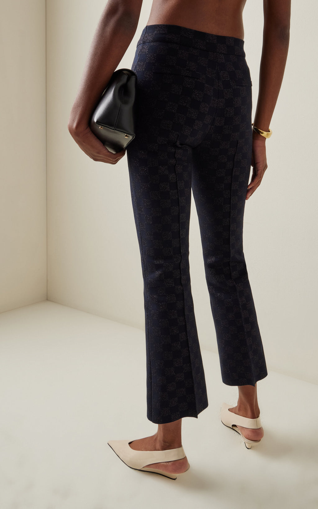 High Sport Exclusive Kick Checked Stretch-Cotton Knit Cropped Flared Pants