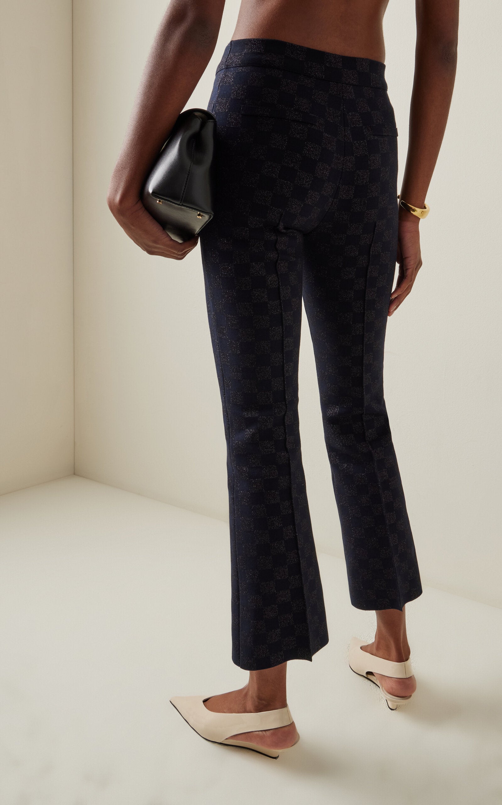 Pantalon évasé court en tricot de coton extensible à carreaux High Sport Exclusive