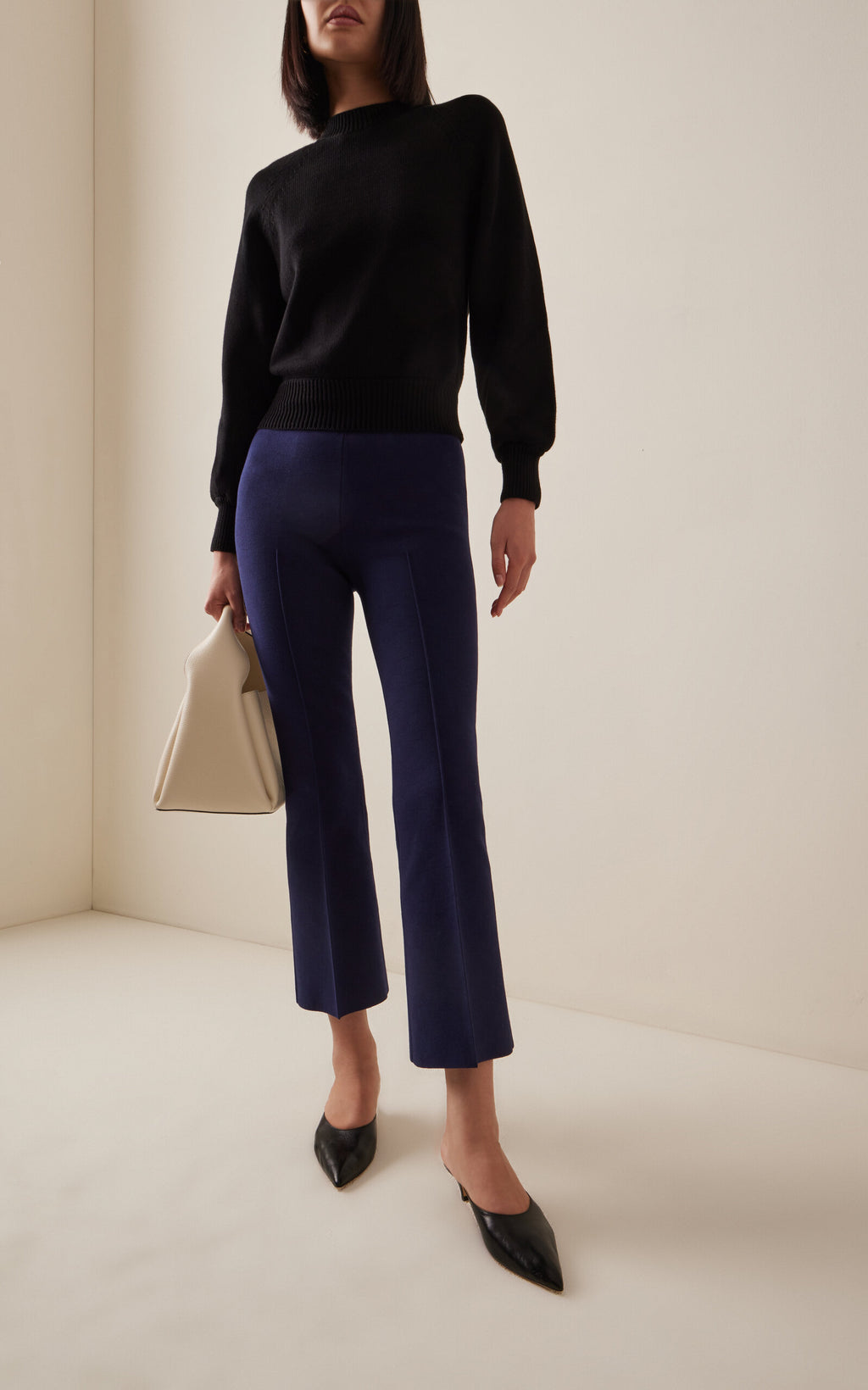 High Sport Kick Stretch-Cotton Knit Cropped Flared Pants