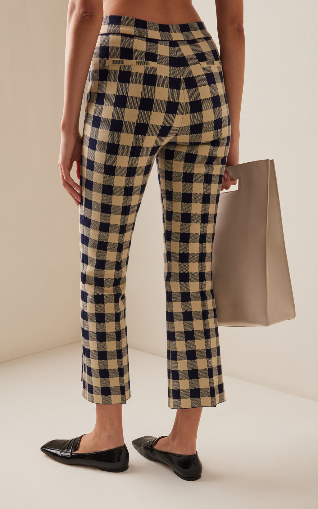 High Sport Kick Gingham Stretch-Cotton Knit Cropped Flared Pants