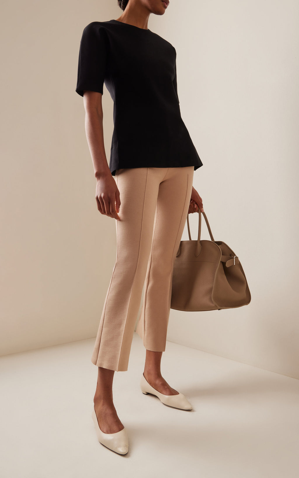 High Sport Kick Stretch-Cotton Knit Cropped Flared Pants