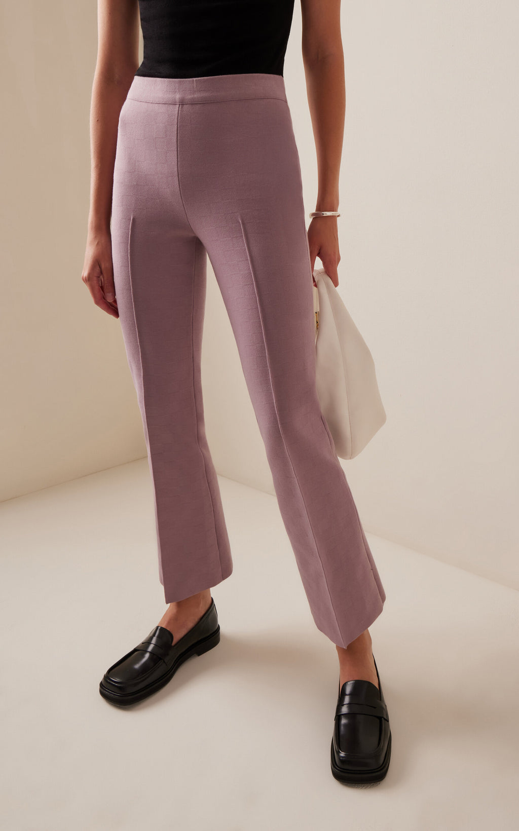 High Sport Kick Stretch-Cotton Knit Cropped Flared Pants