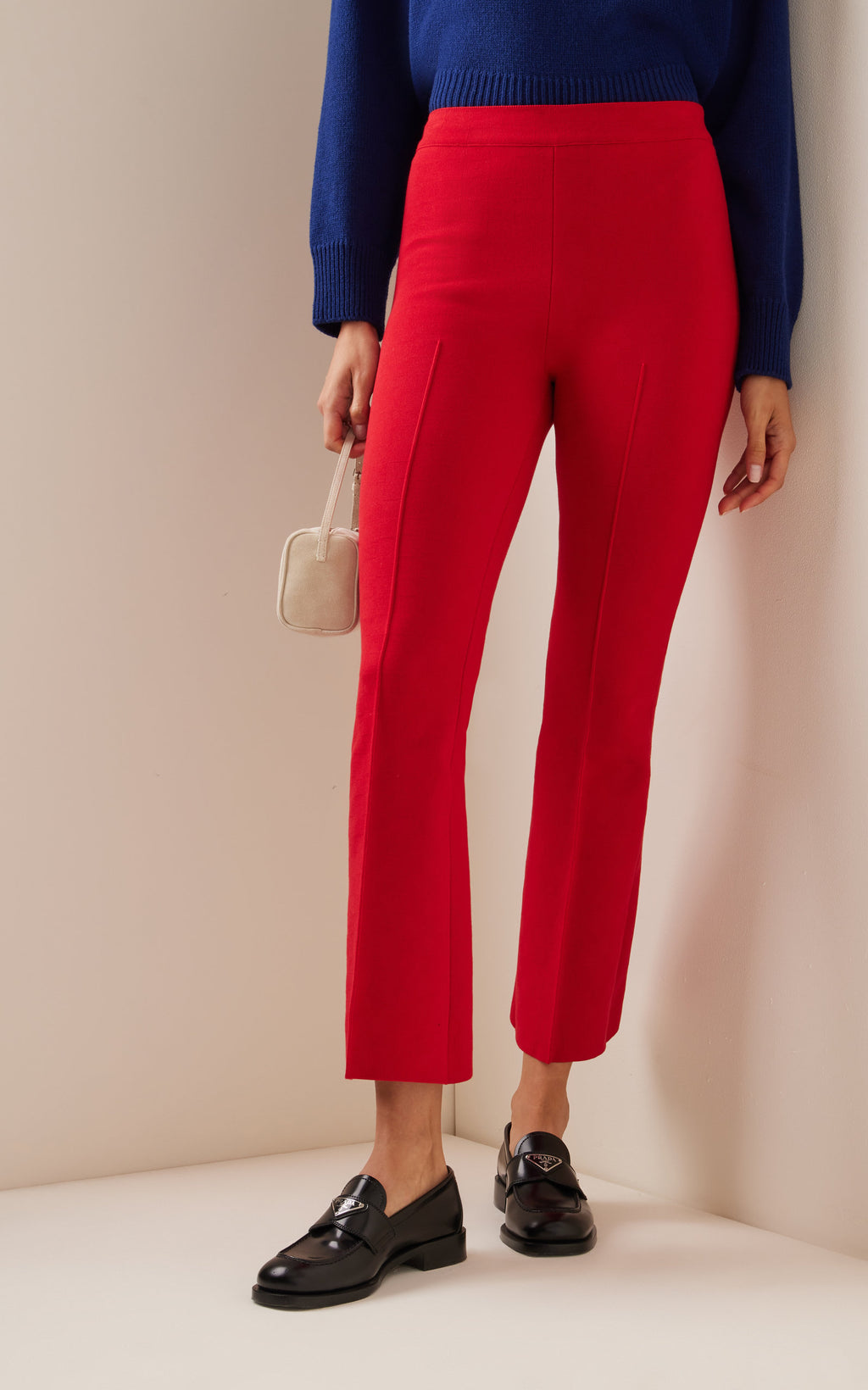 High Sport Kick Stretch-Cotton Knit Cropped Flared Pants