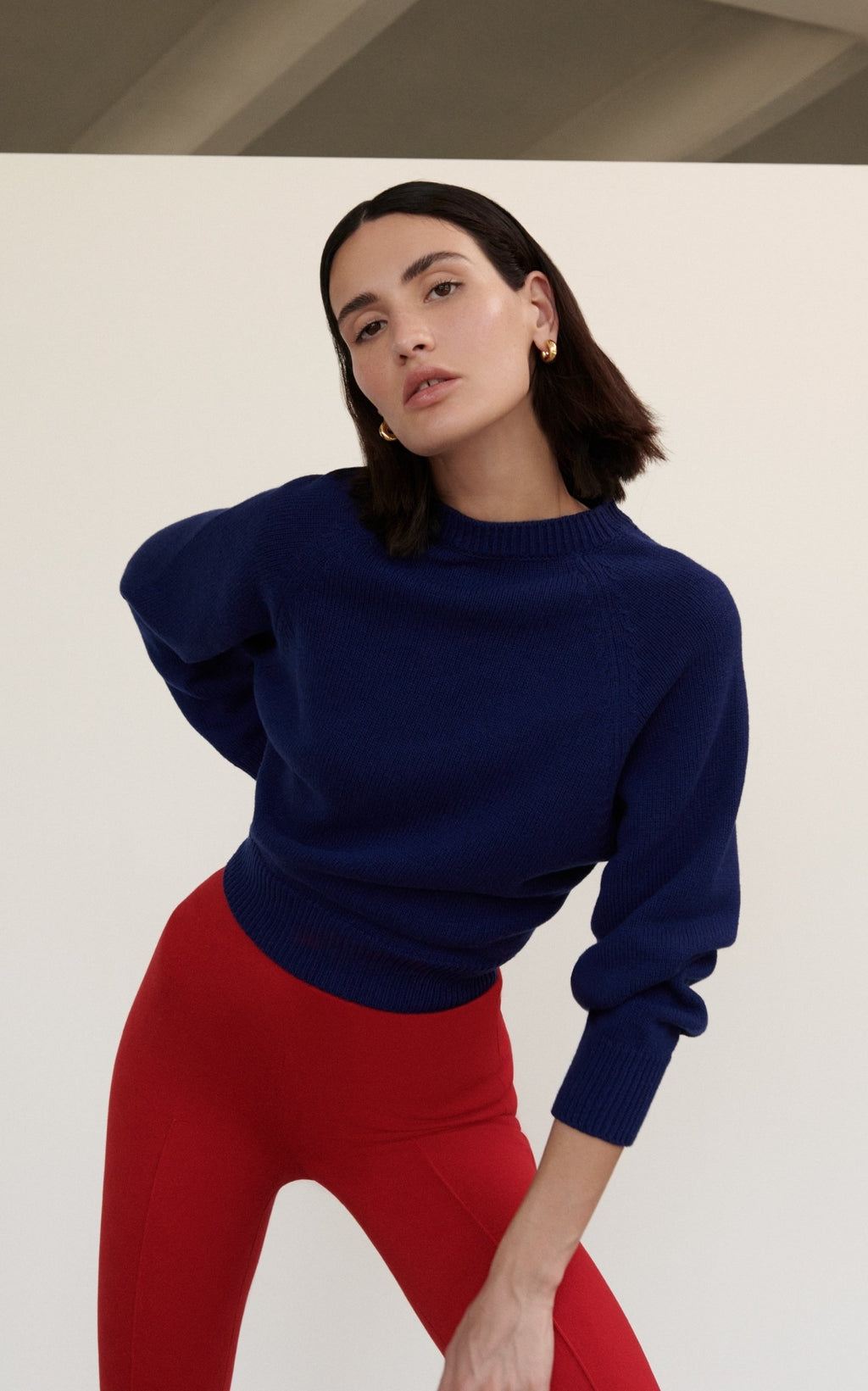 High Sport Kick Stretch-Cotton Knit Cropped Flared Pants