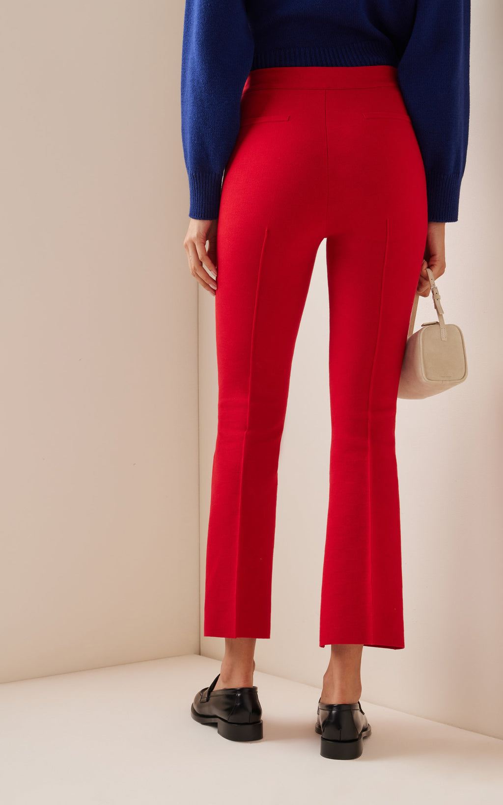 High Sport Kick Stretch-Cotton Knit Cropped Flared Pants