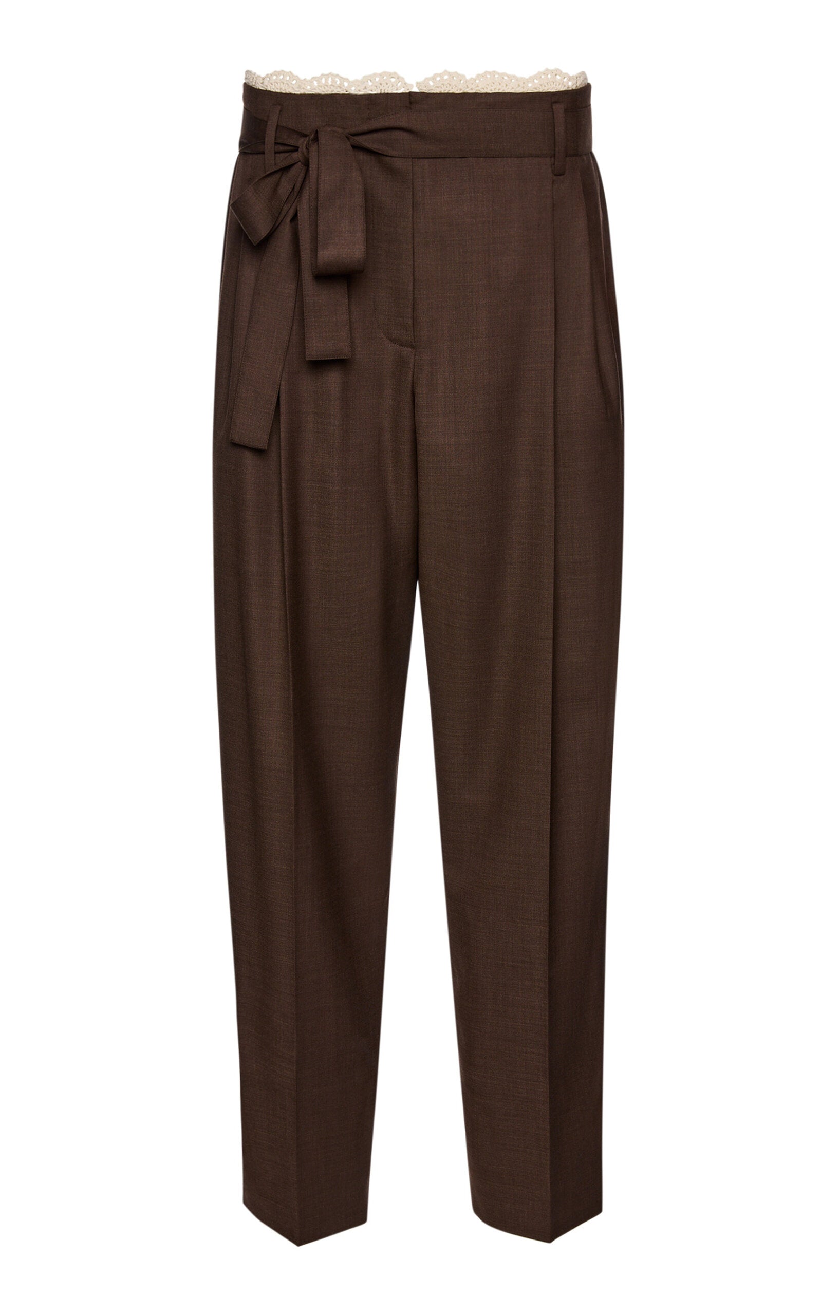 Pantalon droit en laine à bordures en dentelle Magda Butrym