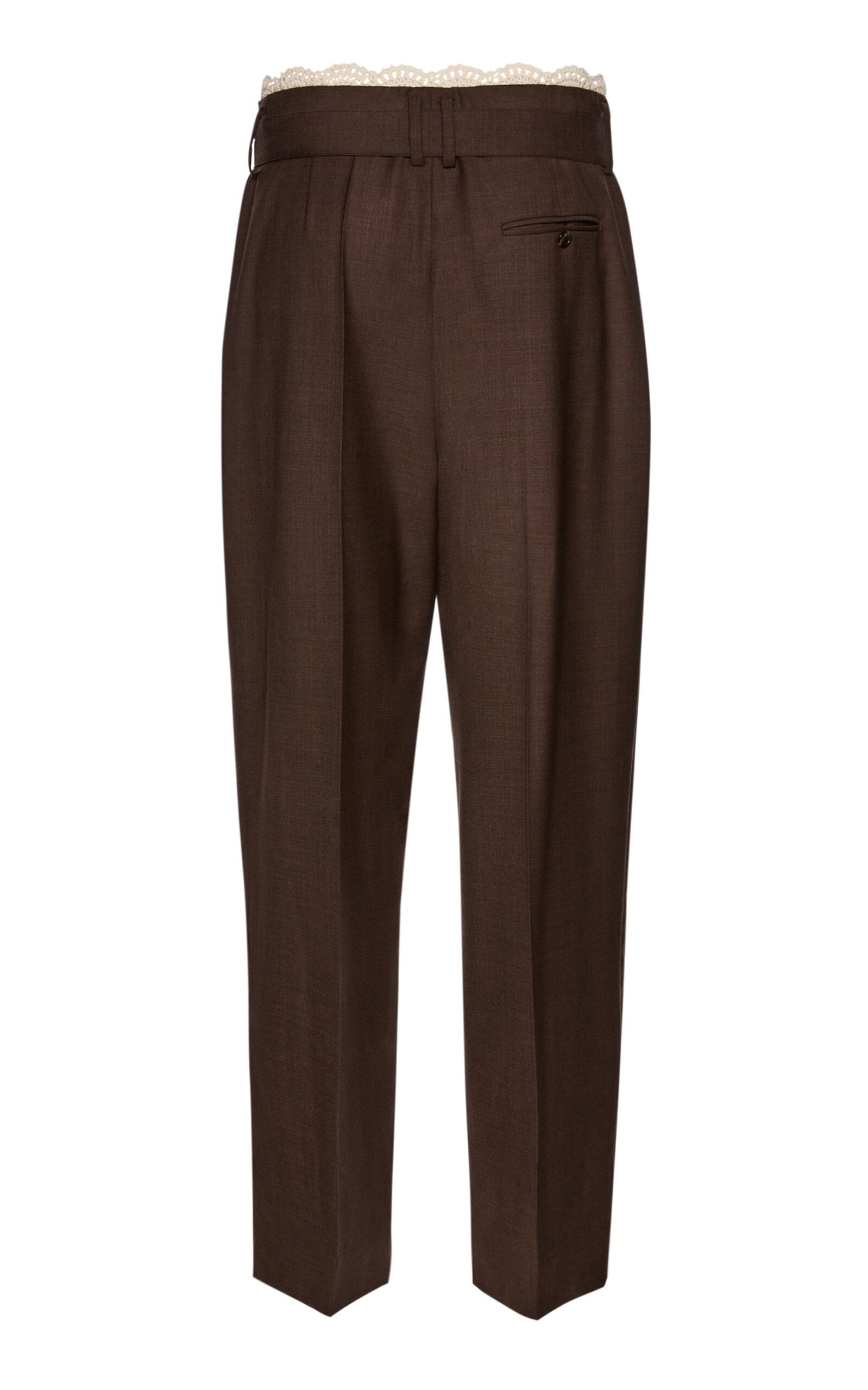 Pantalon droit en laine à bordures en dentelle Magda Butrym