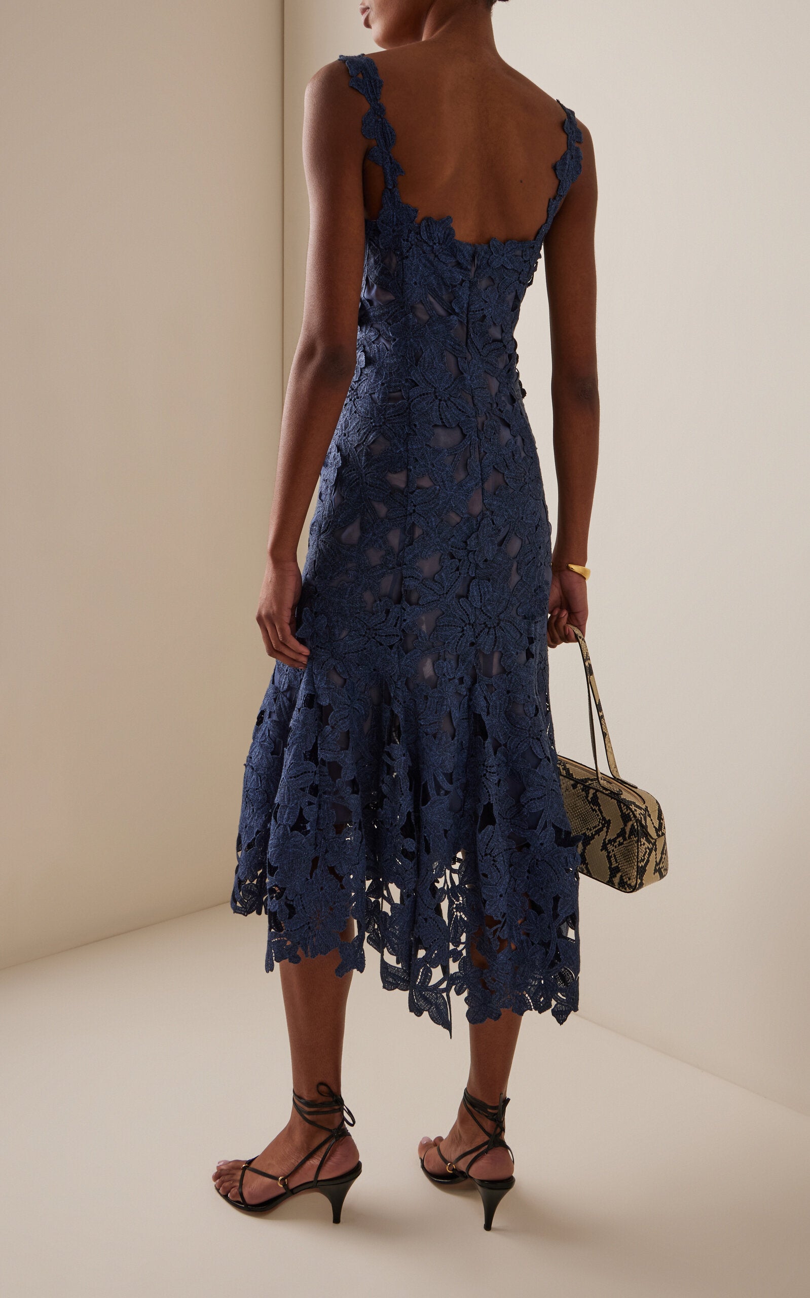 Oscar de la Renta Asymmetric Floral Guipure Midi Dress