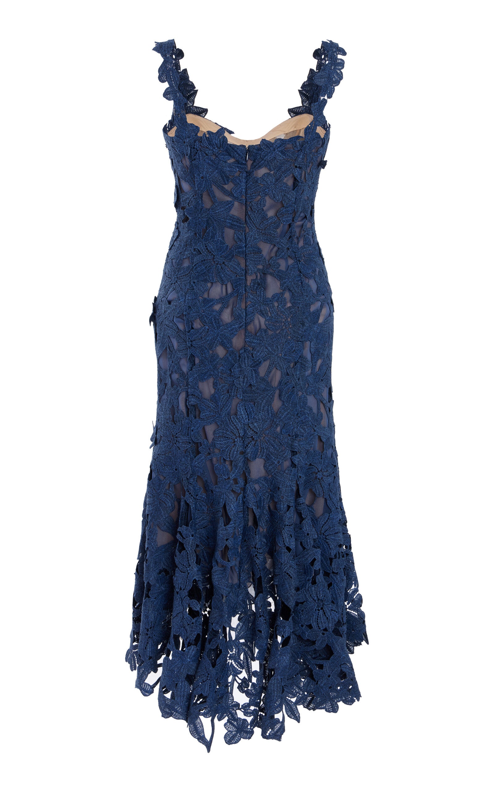 Oscar de la Renta Asymmetric Floral Guipure Midi Dress