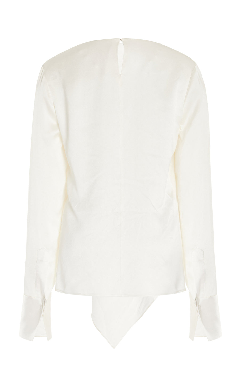 Oscar de la Renta Long Sleeve Jewel Button Detail Silk Satin Blouse