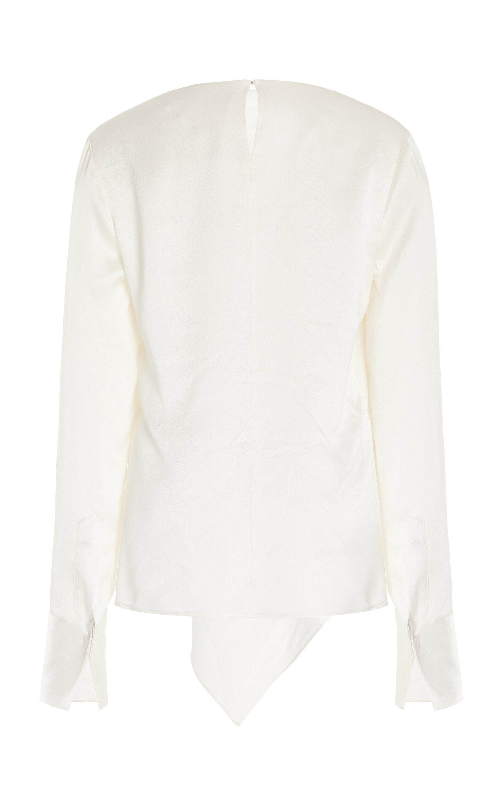 Oscar de la Renta Long Sleeve Jewel Button Detail Silk Satin Blouse