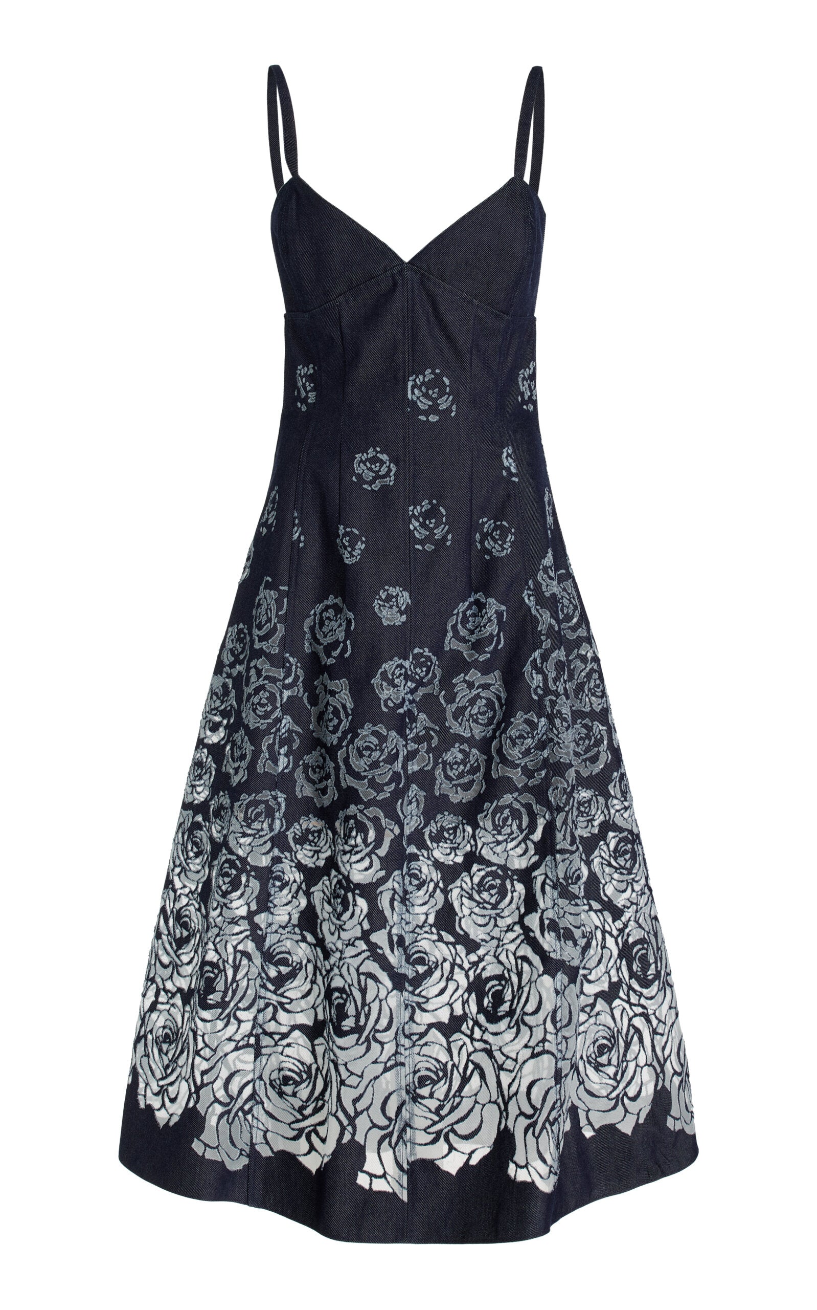 Oscar de la Renta Denim Devoré Midi Dress