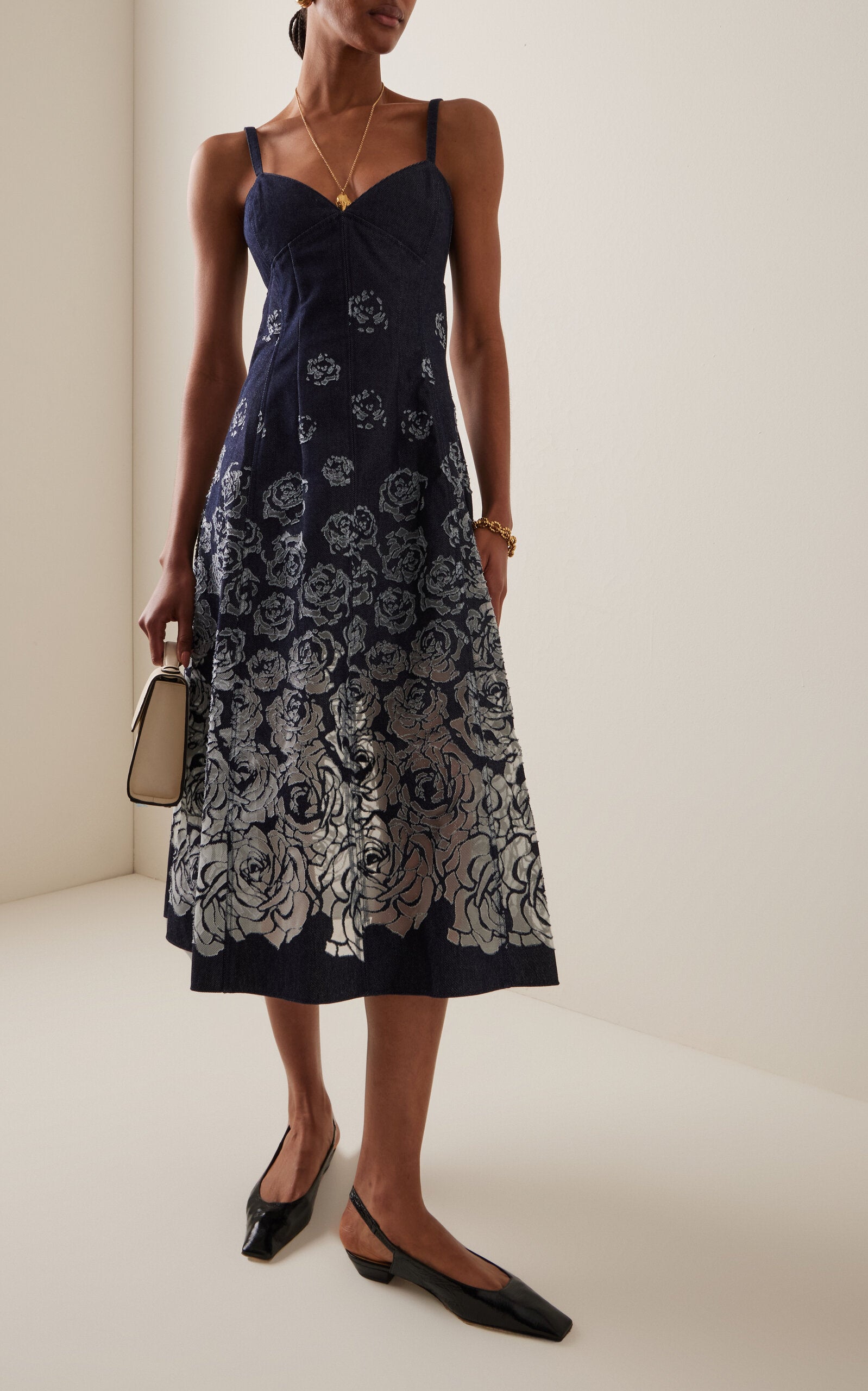 Oscar de la Renta Denim Devoré Midi Dress
