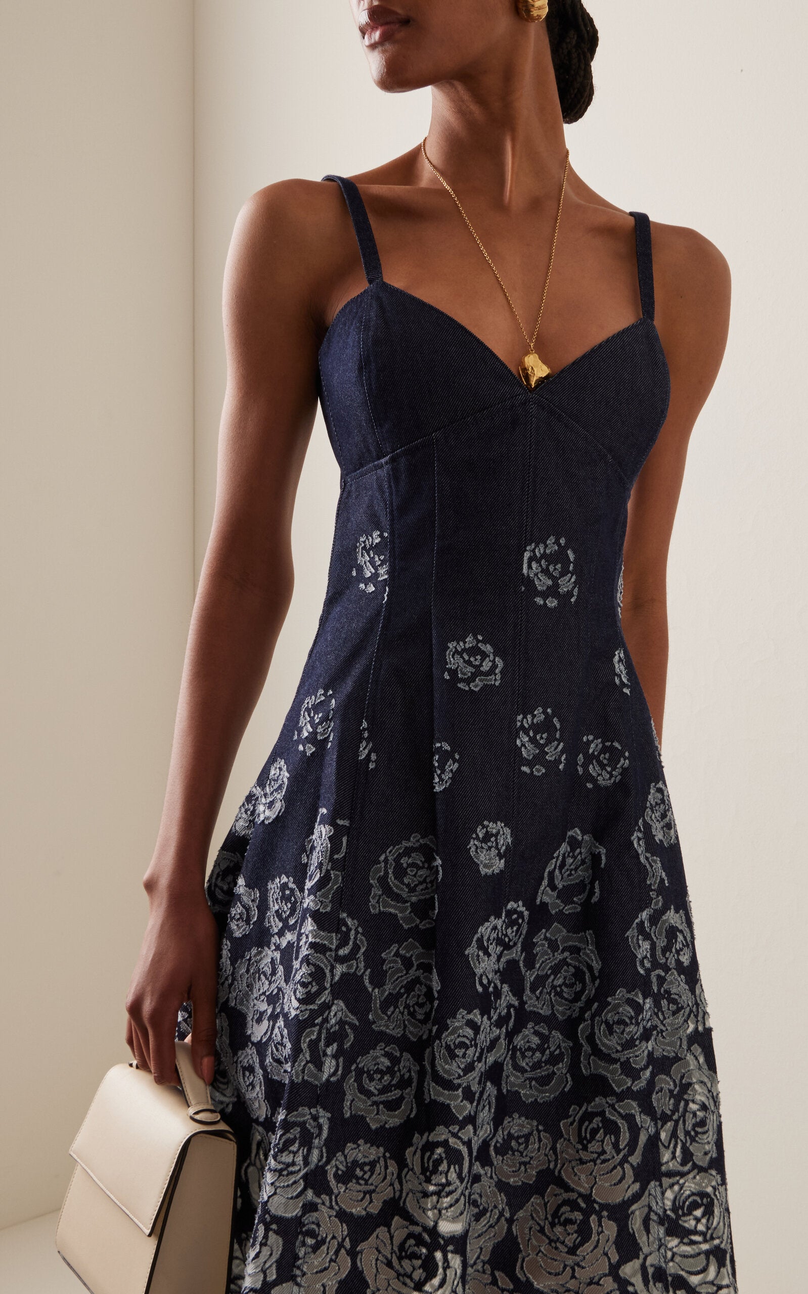 Oscar de la Renta Denim Devoré Midi Dress