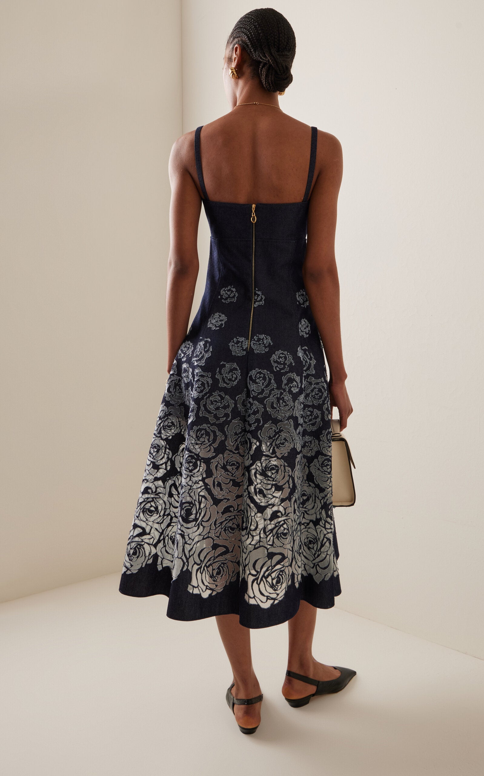 Oscar de la Renta Denim Devoré Midi Dress