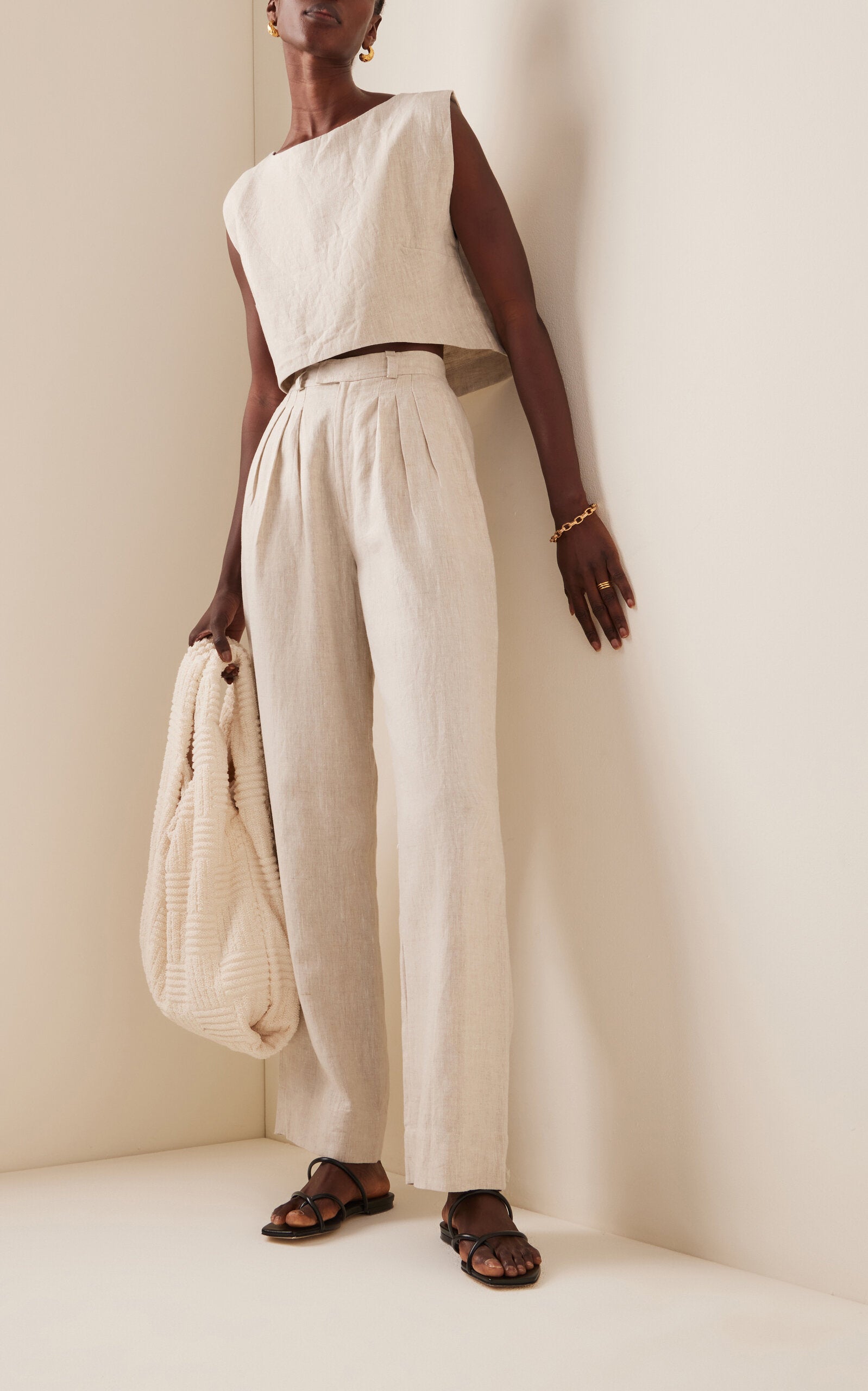 Pantalon large en lin plissé Louis exclusif à Posse