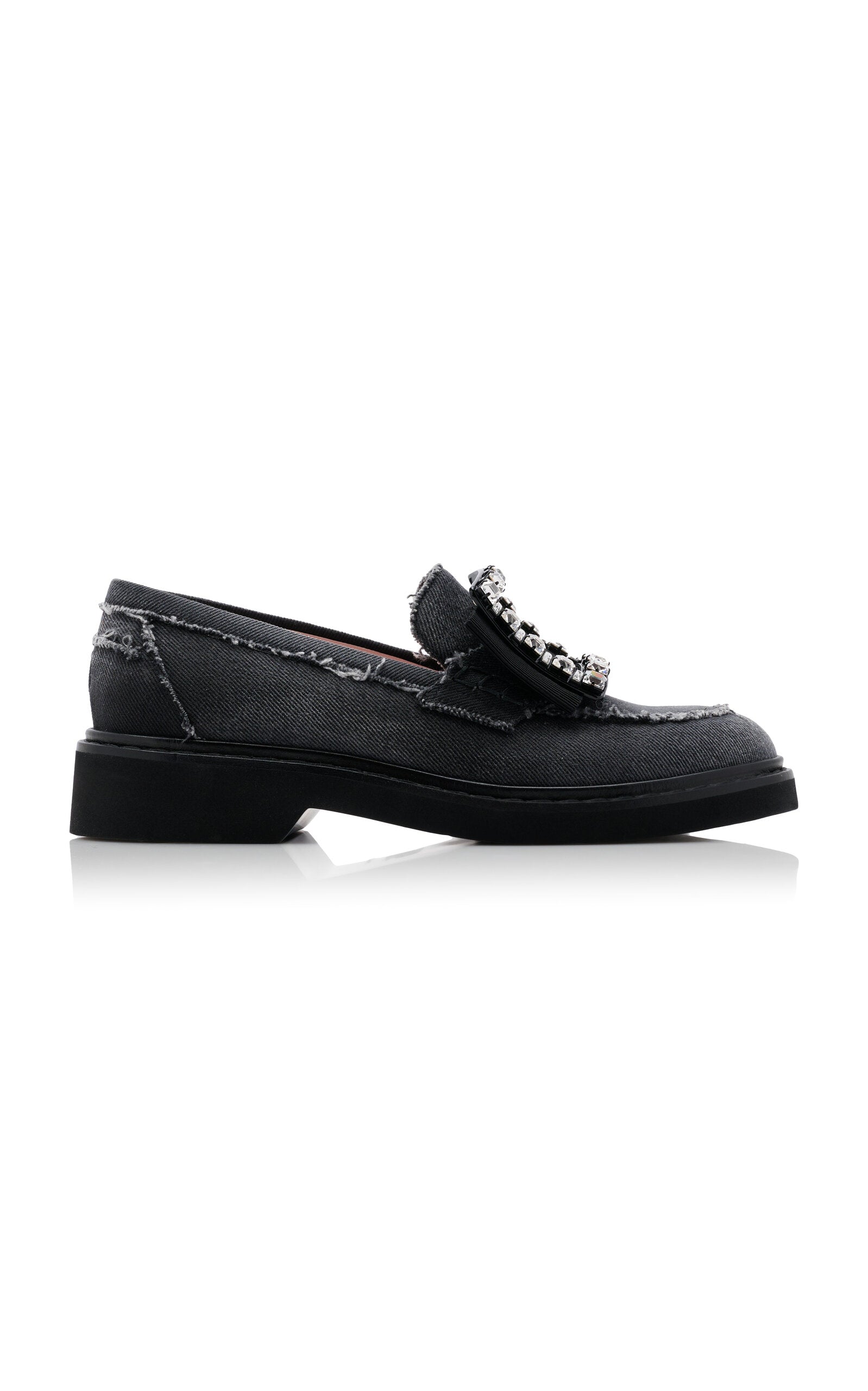 Roger Vivier Viv Rangers Crystal-Embellished Denim Loafers