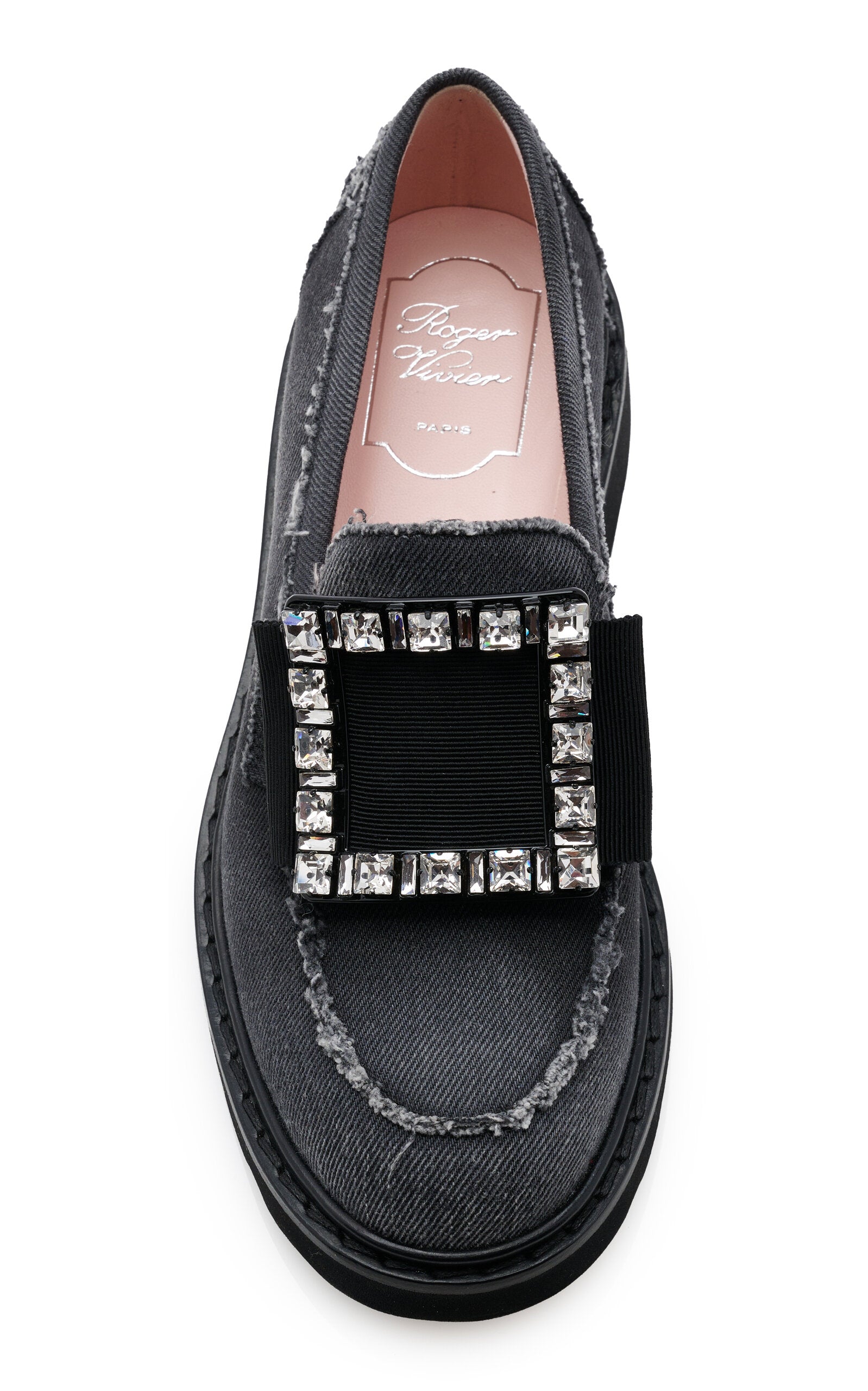 Roger Vivier Viv Rangers Crystal-Embellished Denim Loafers