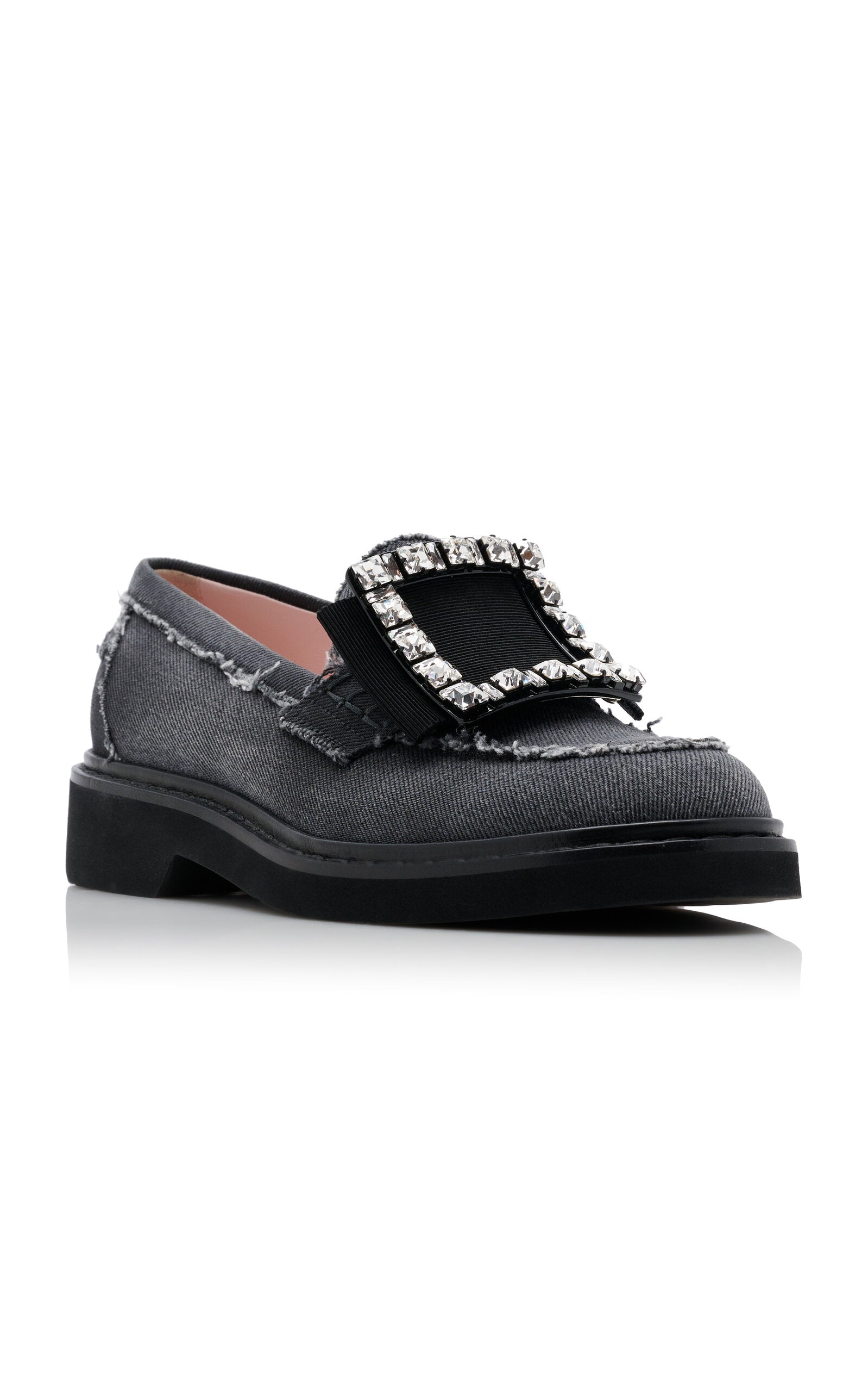 Roger Vivier Viv Rangers Crystal-Embellished Denim Loafers