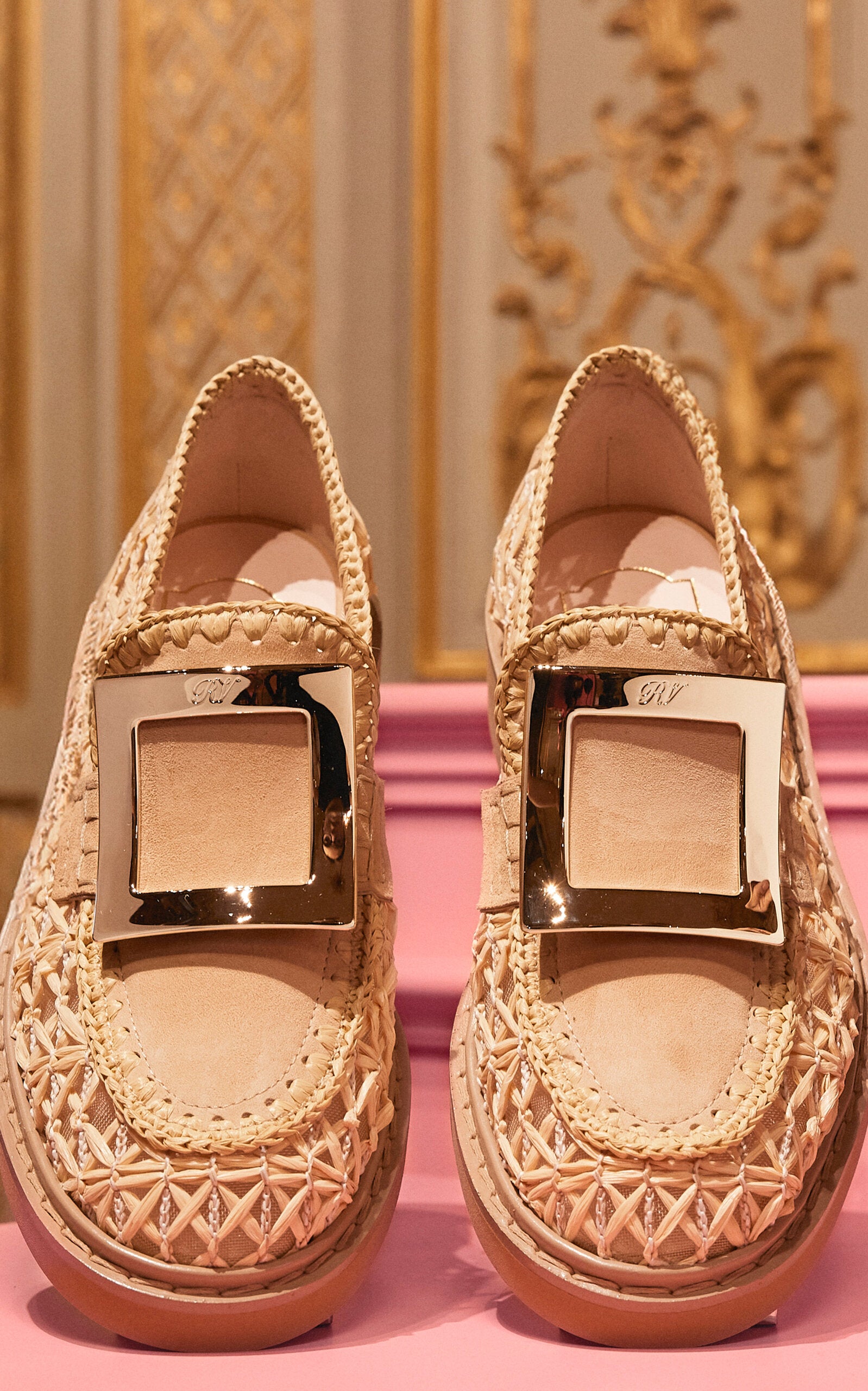 Roger Vivier Viv Rangers Leather-Trim Raffia Loafers