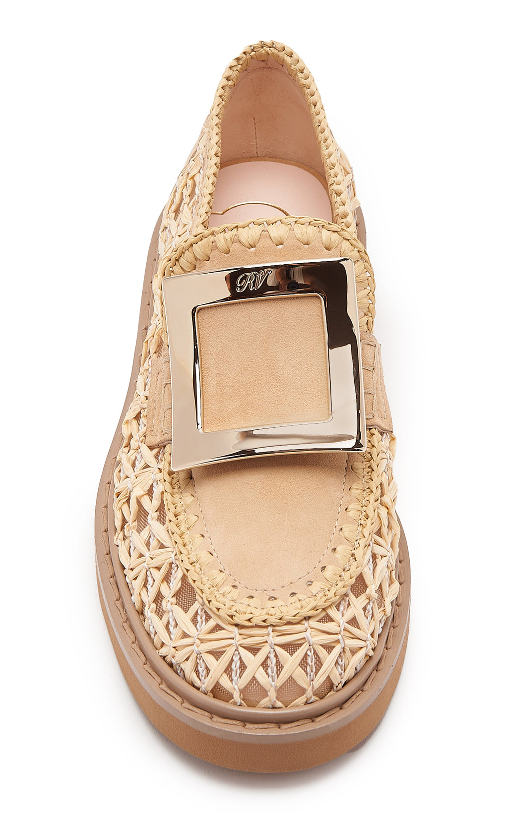 Roger Vivier Viv Rangers Leather-Trim Raffia Loafers