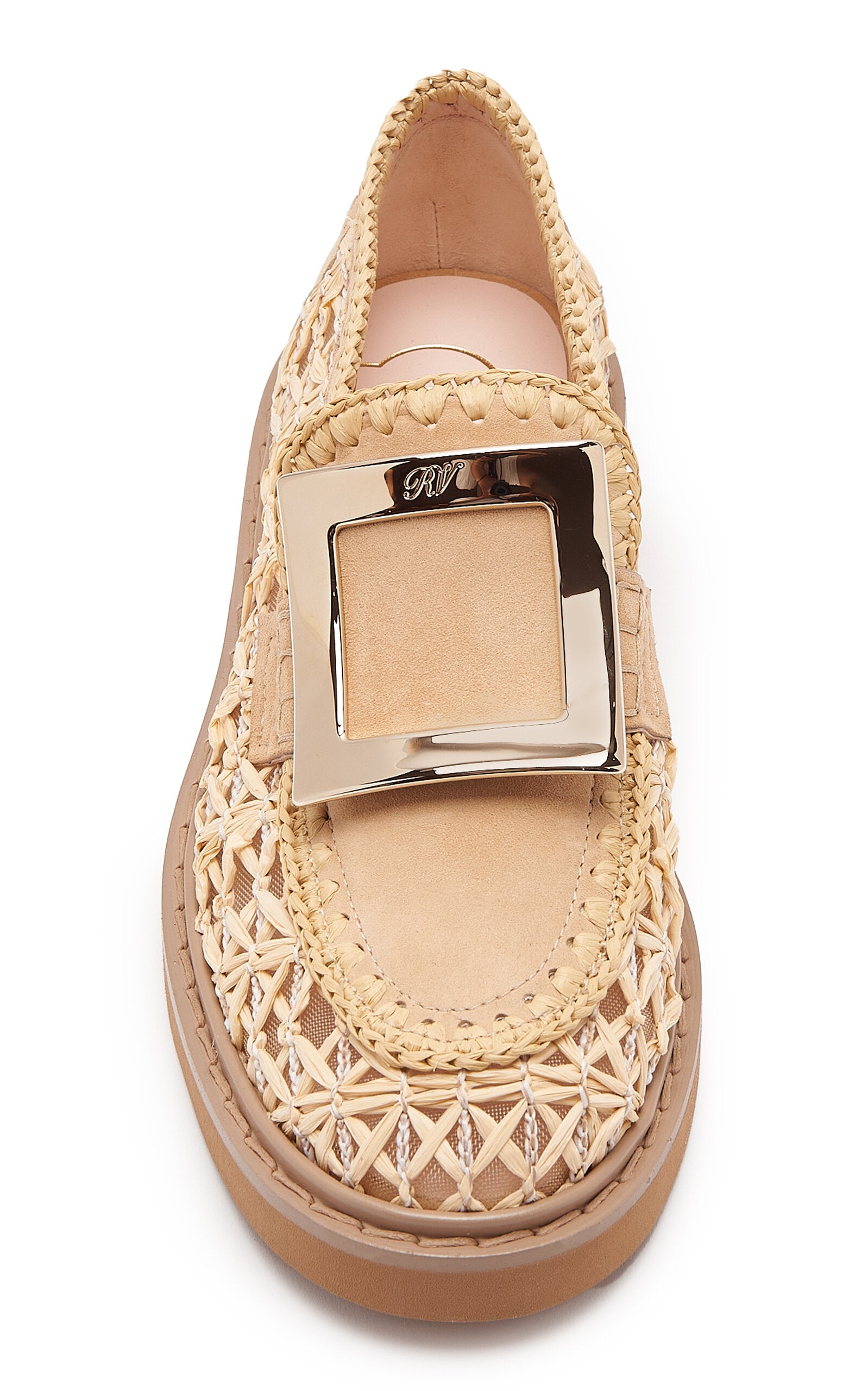 Roger Vivier Viv Rangers Leather-Trim Raffia Loafers