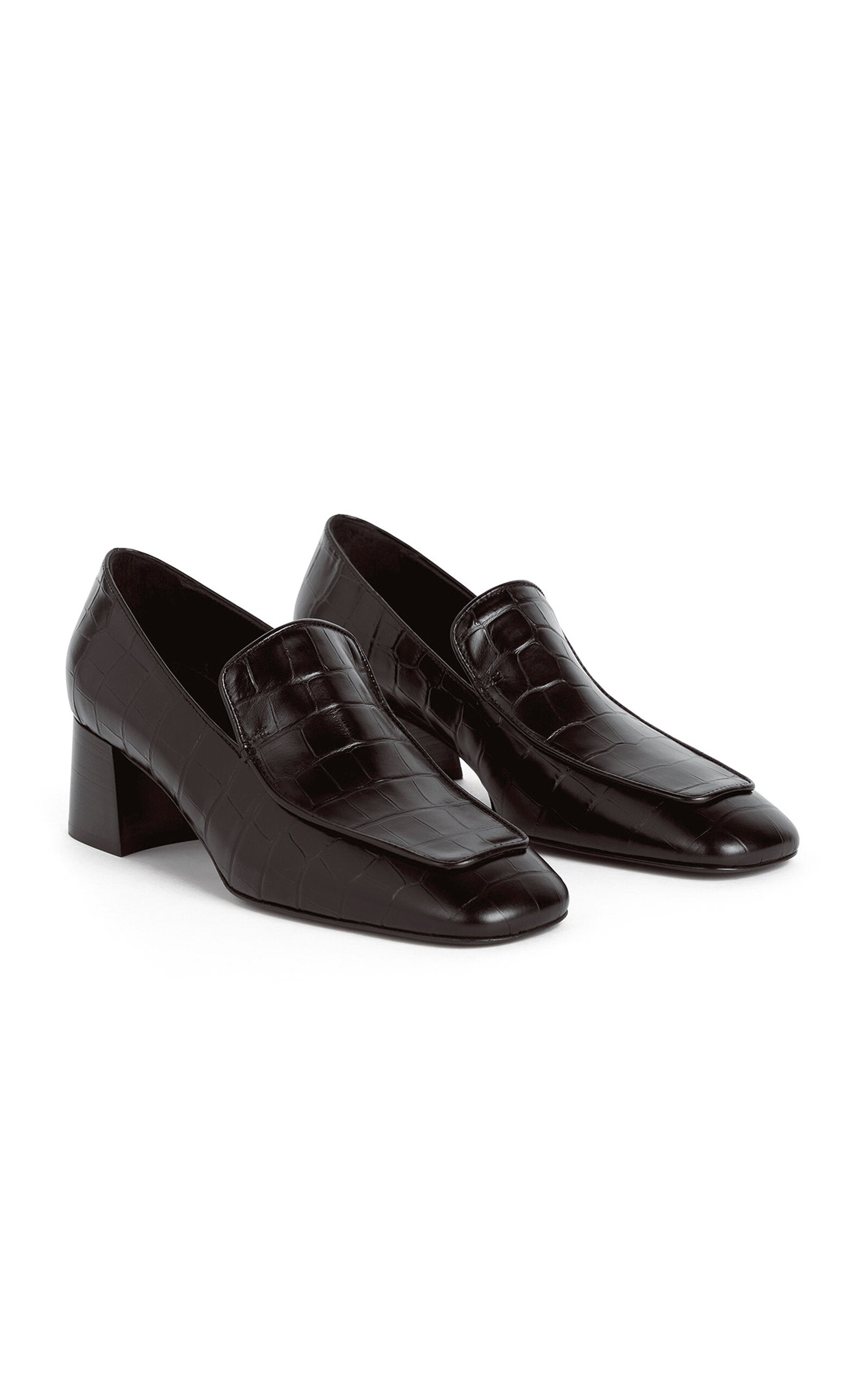 Toteme Croc-Embossed Leather Loafer Pumps