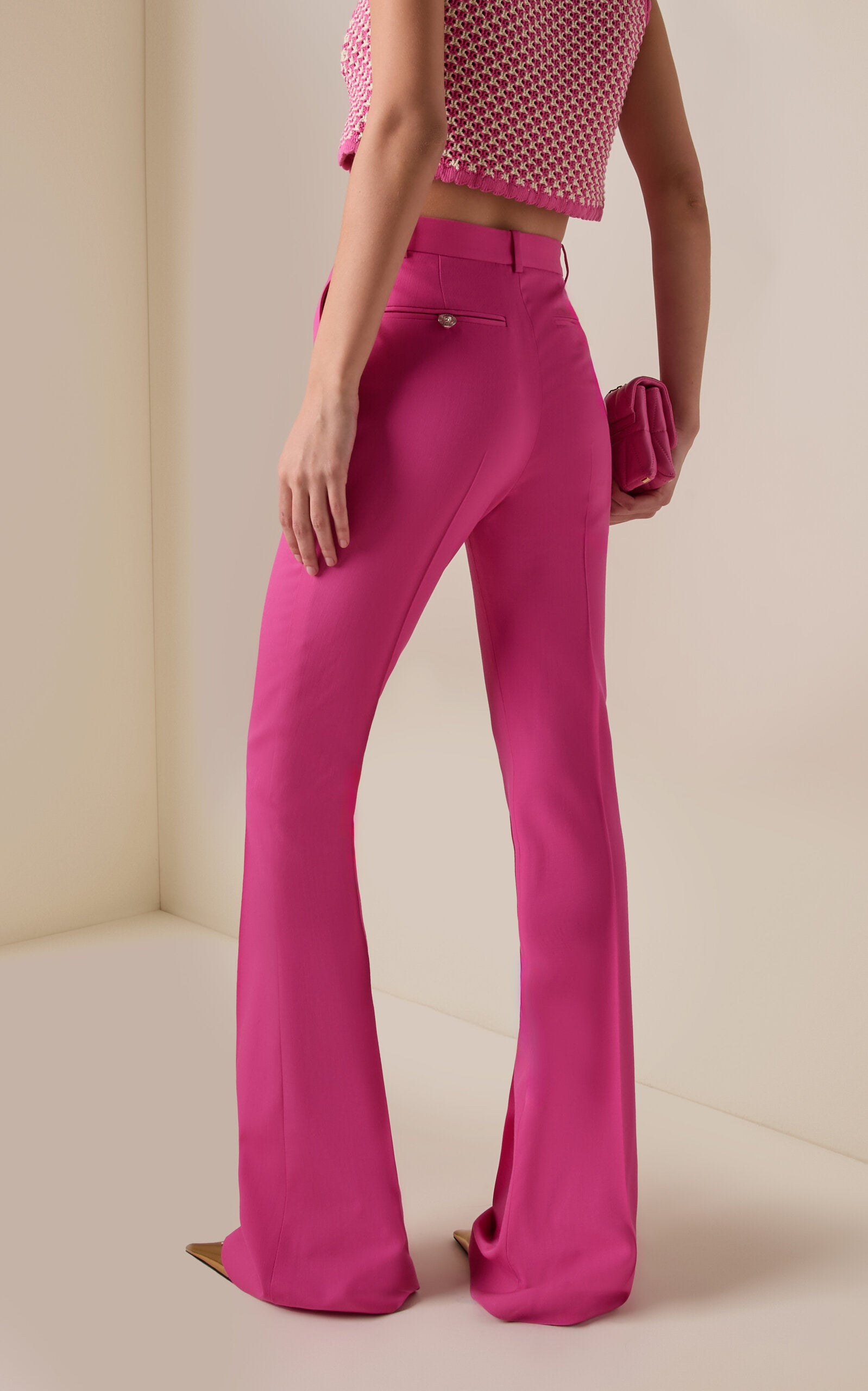 Pantalon évasé en gabardine de laine stretch Versace La Vacanza