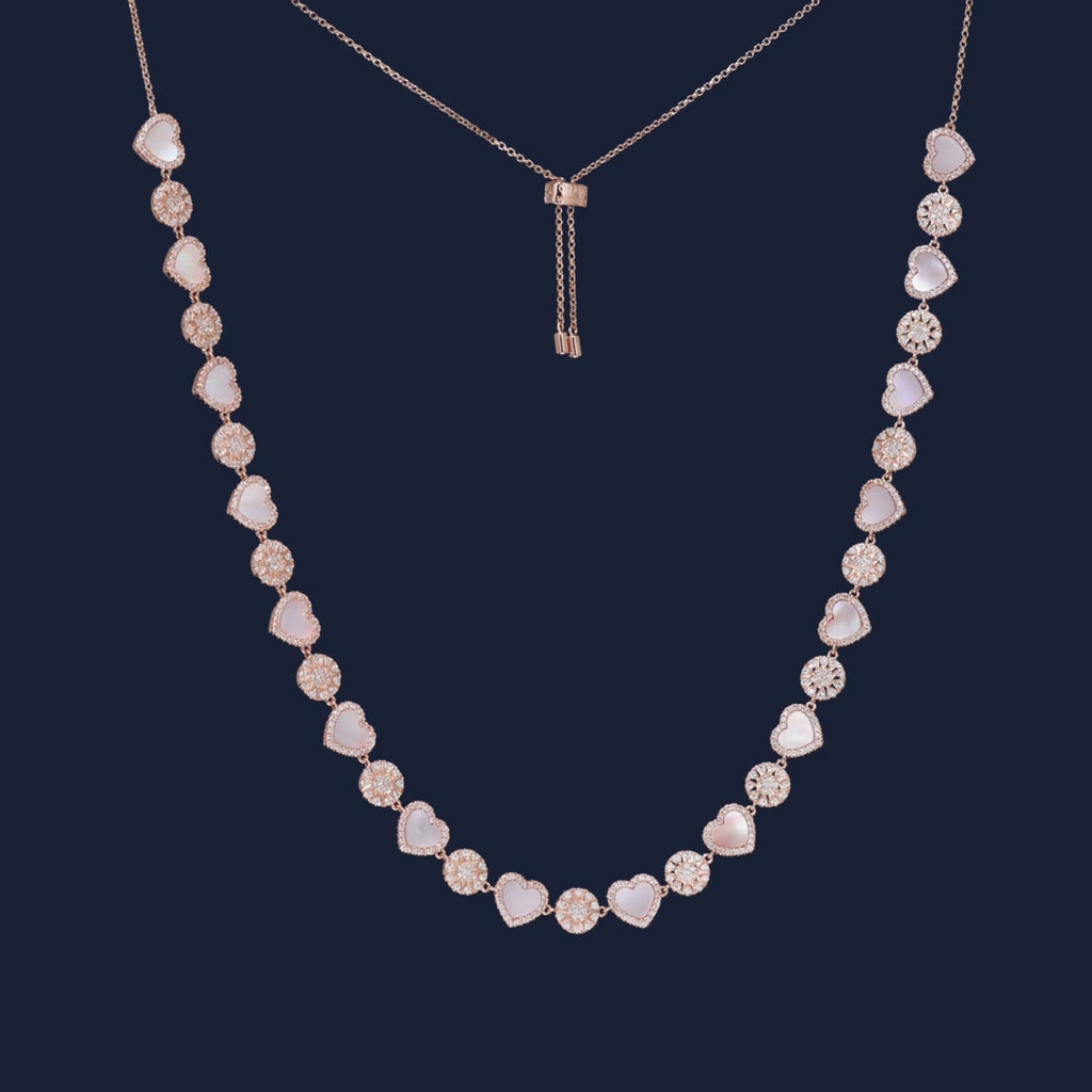 Collier ajustable cœur et pois en nacre rose APM Monaco
