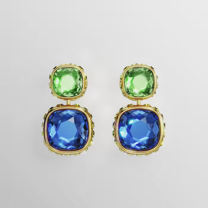 Chroma drop earrings Cushion cut, Multicolored, Gold-tone plated